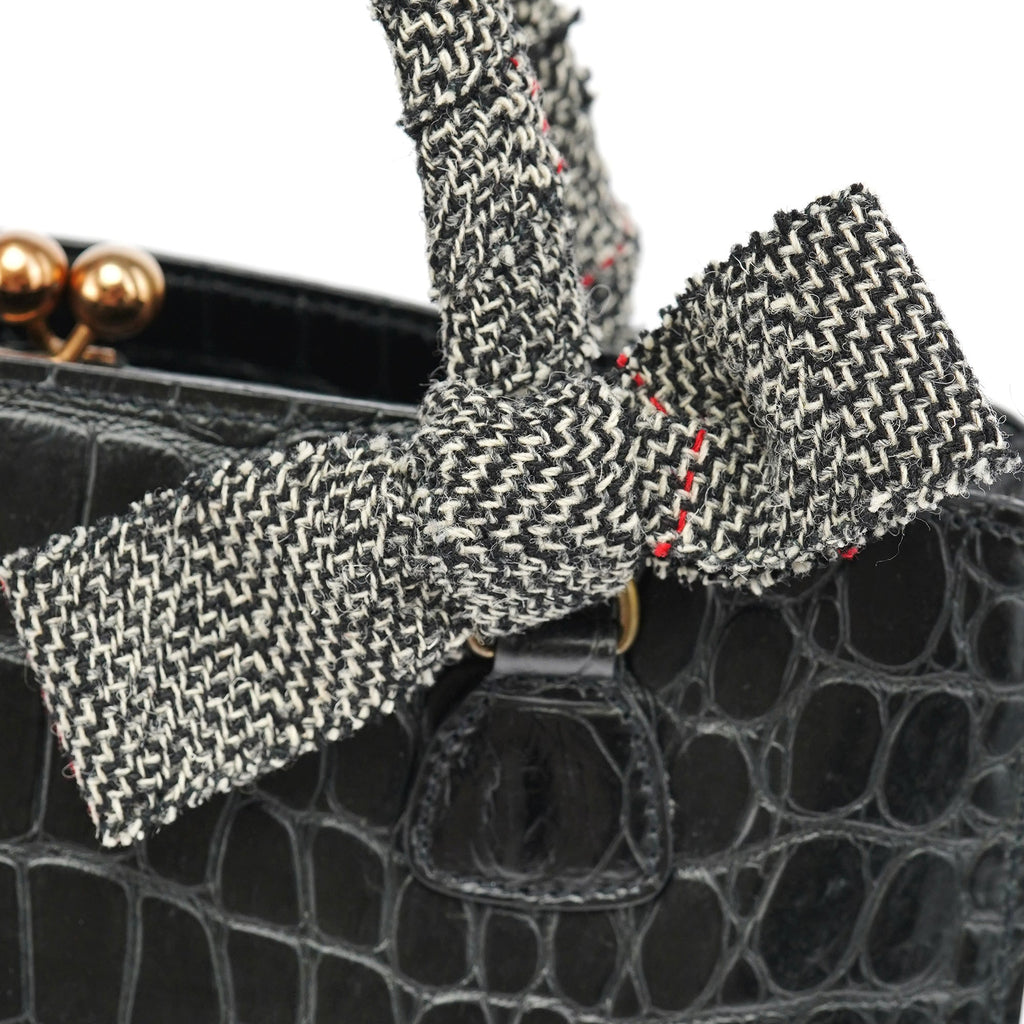 Black Croc Embossed Leather Clutch Tote Bag