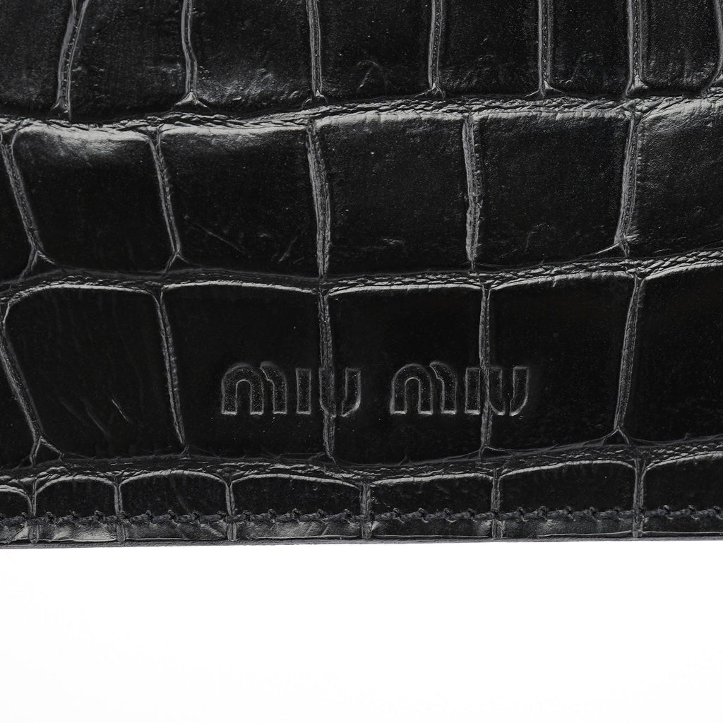 Black Croc Embossed Leather Clutch Tote Bag