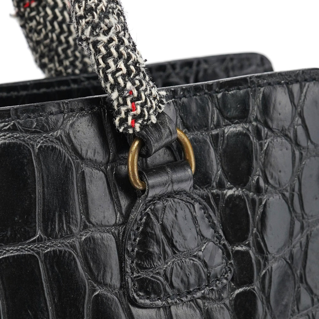 Black Croc Embossed Leather Clutch Tote Bag