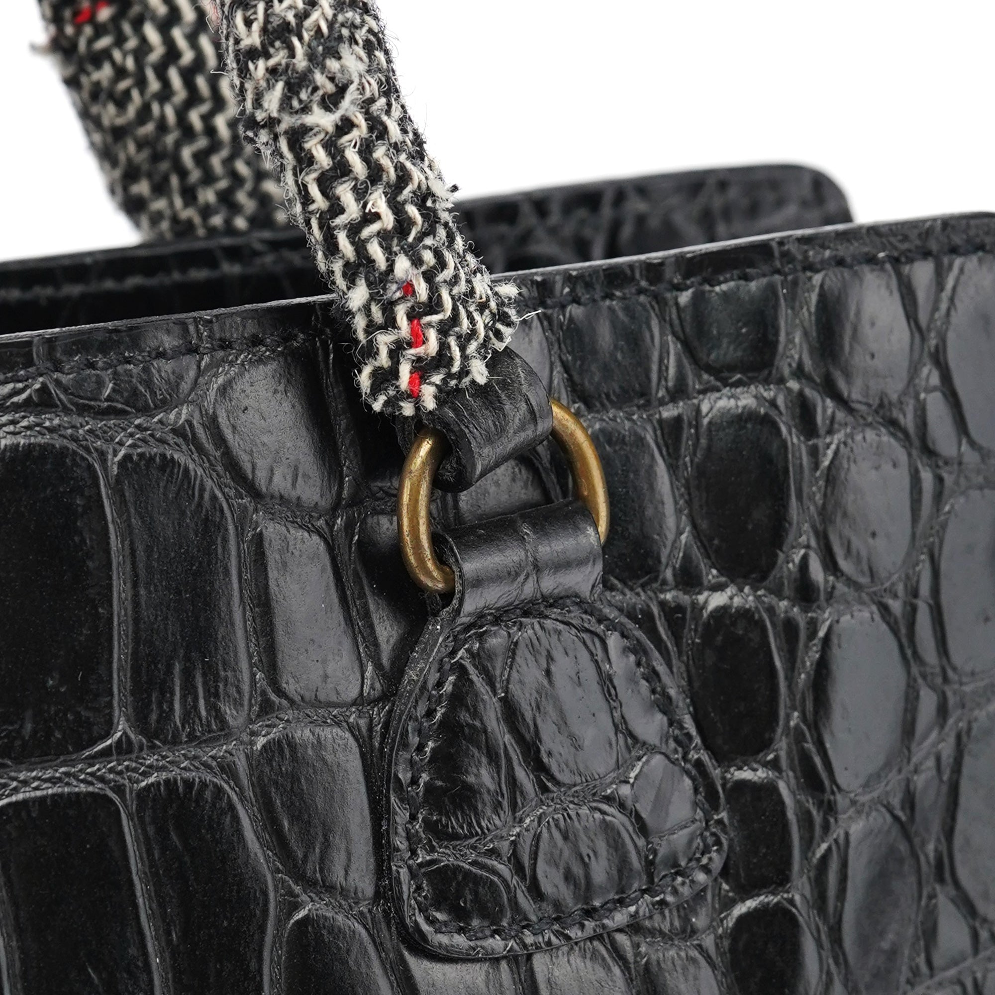Black Croc Embossed Leather Clutch Tote Bag