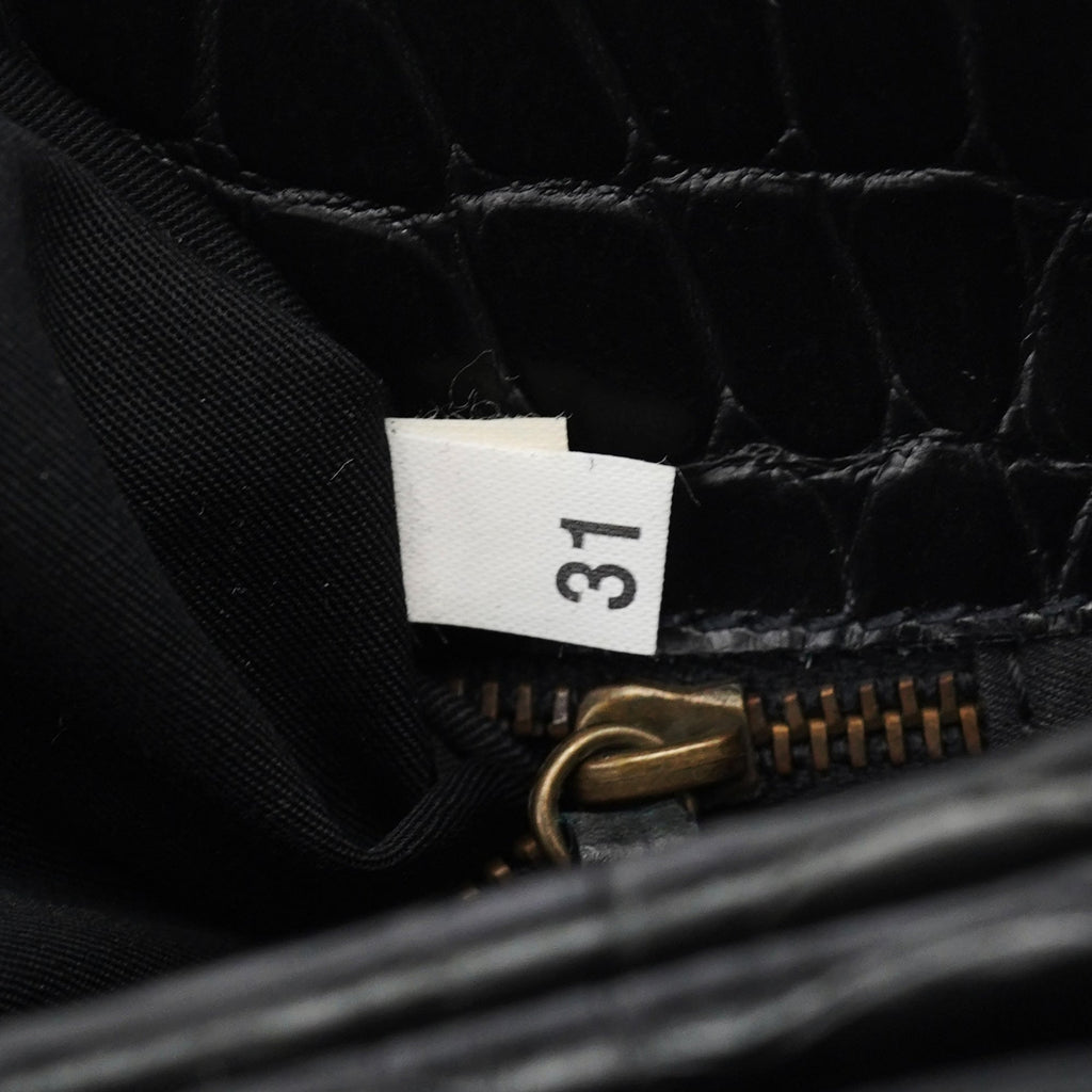 Black Croc Embossed Leather Clutch Tote Bag