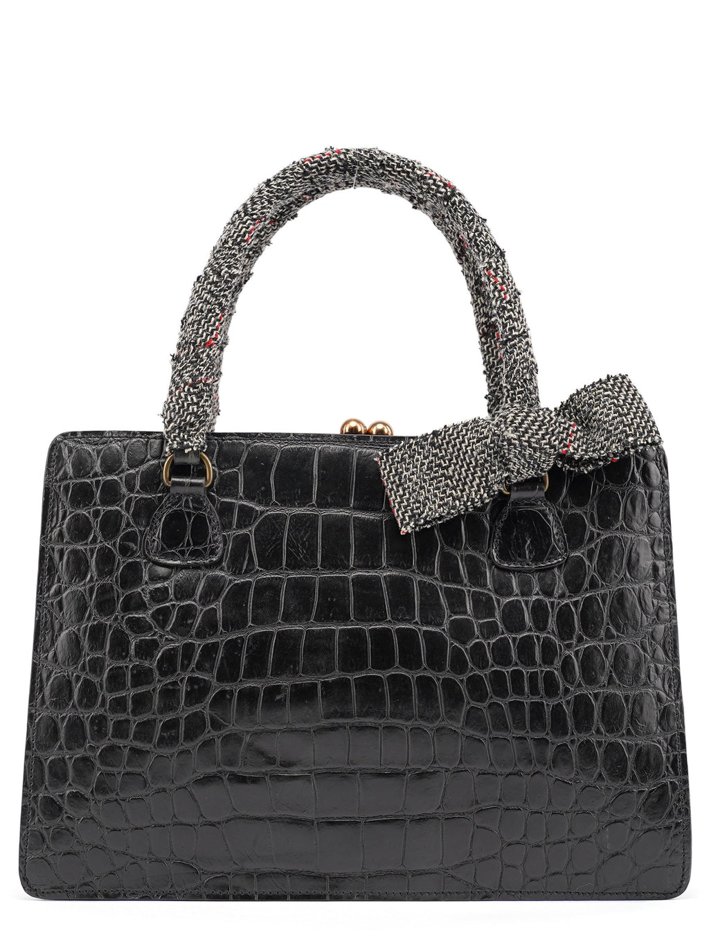 Black Croc Embossed Leather Clutch Tote Bag