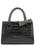 Black Croc Embossed Leather Clutch Tote Bag