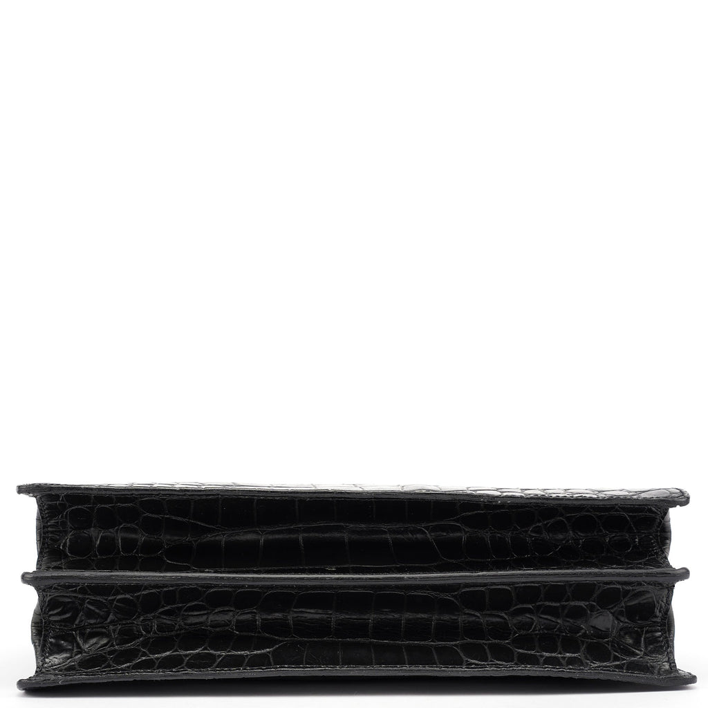 Black Croc Embossed Leather Clutch Tote Bag