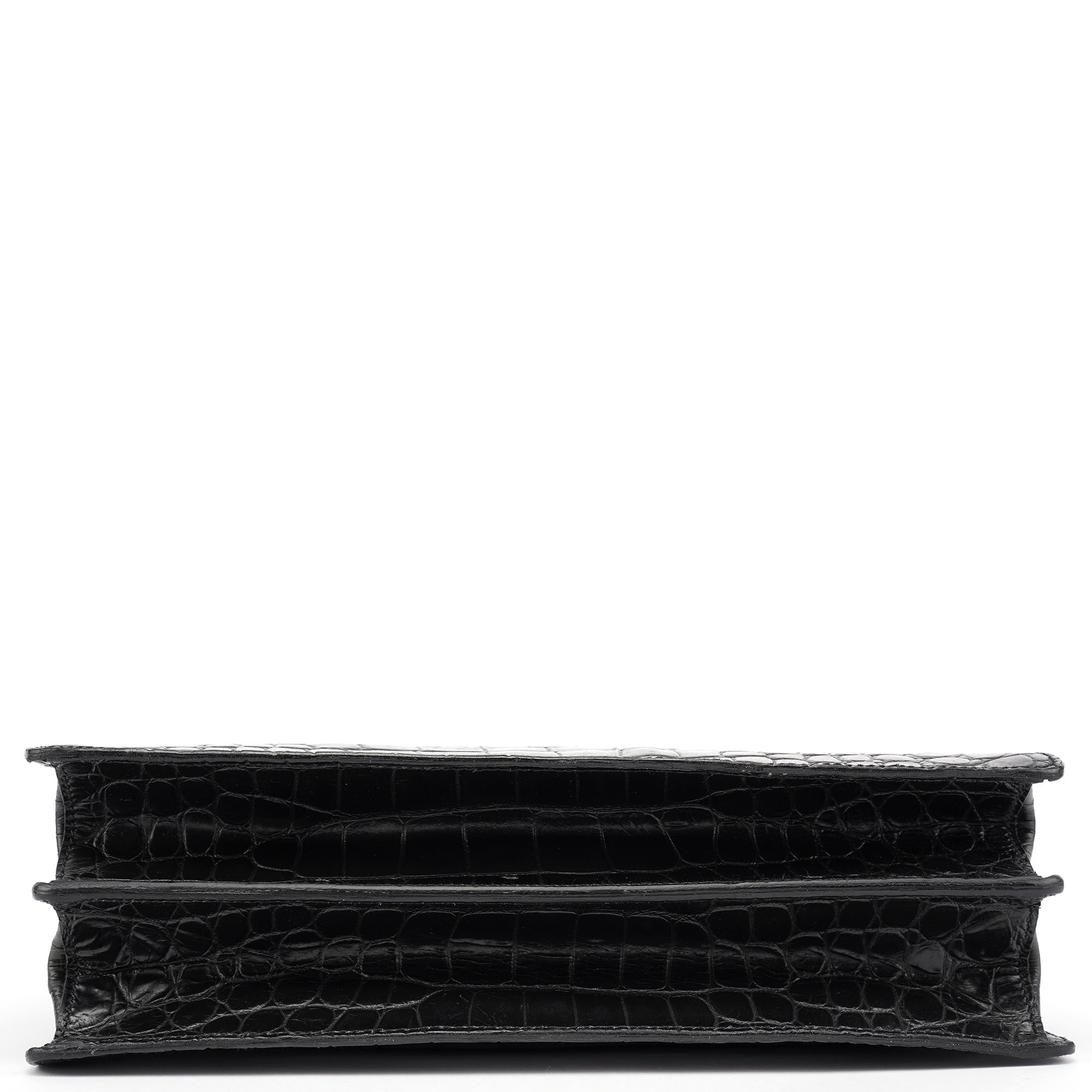 Black Croc Embossed Leather Clutch Tote Bag