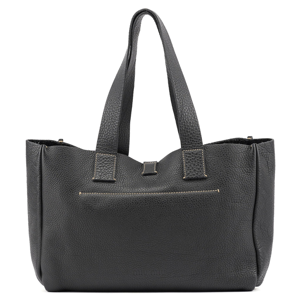Black Pebbled Leather Belt Tote