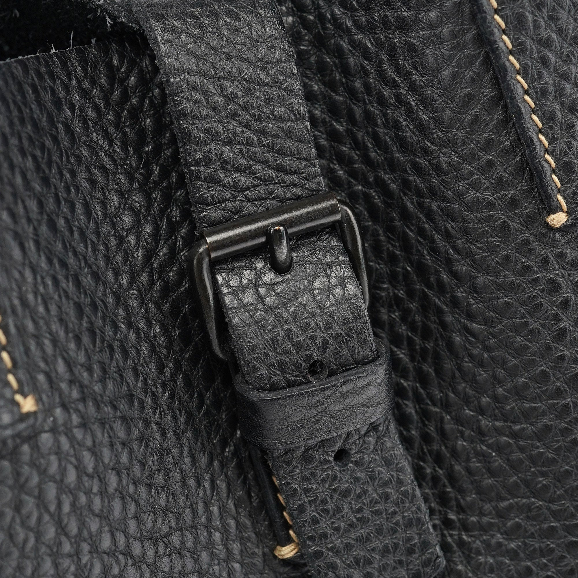Black Pebbled Leather Belt Tote