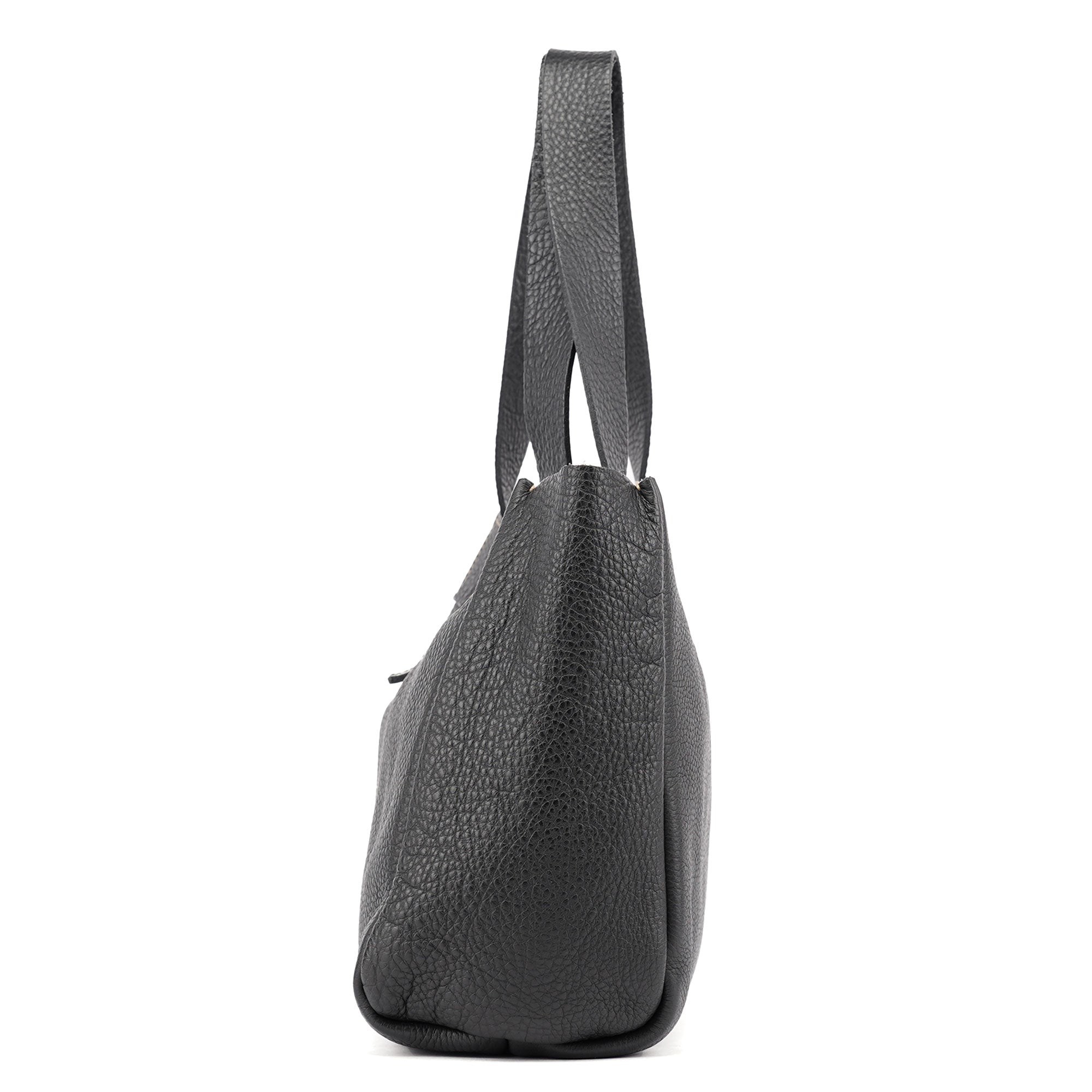 Black Pebbled Leather Belt Tote