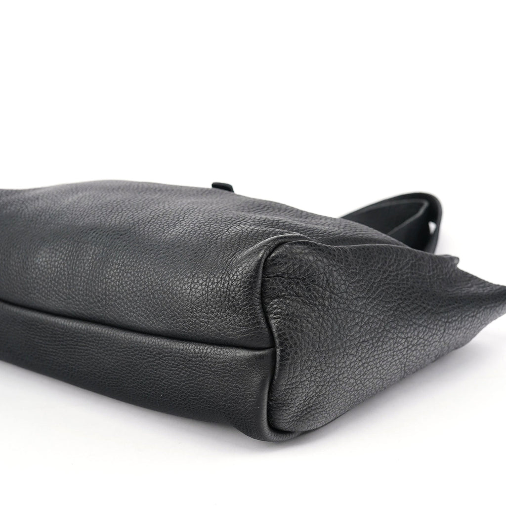 Black Pebbled Leather Belt Tote