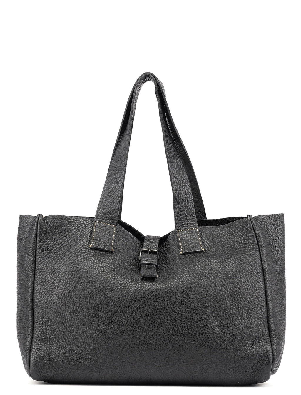 Black Pebbled Leather Belt Tote