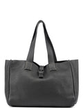 Black Pebbled Leather Belt Tote