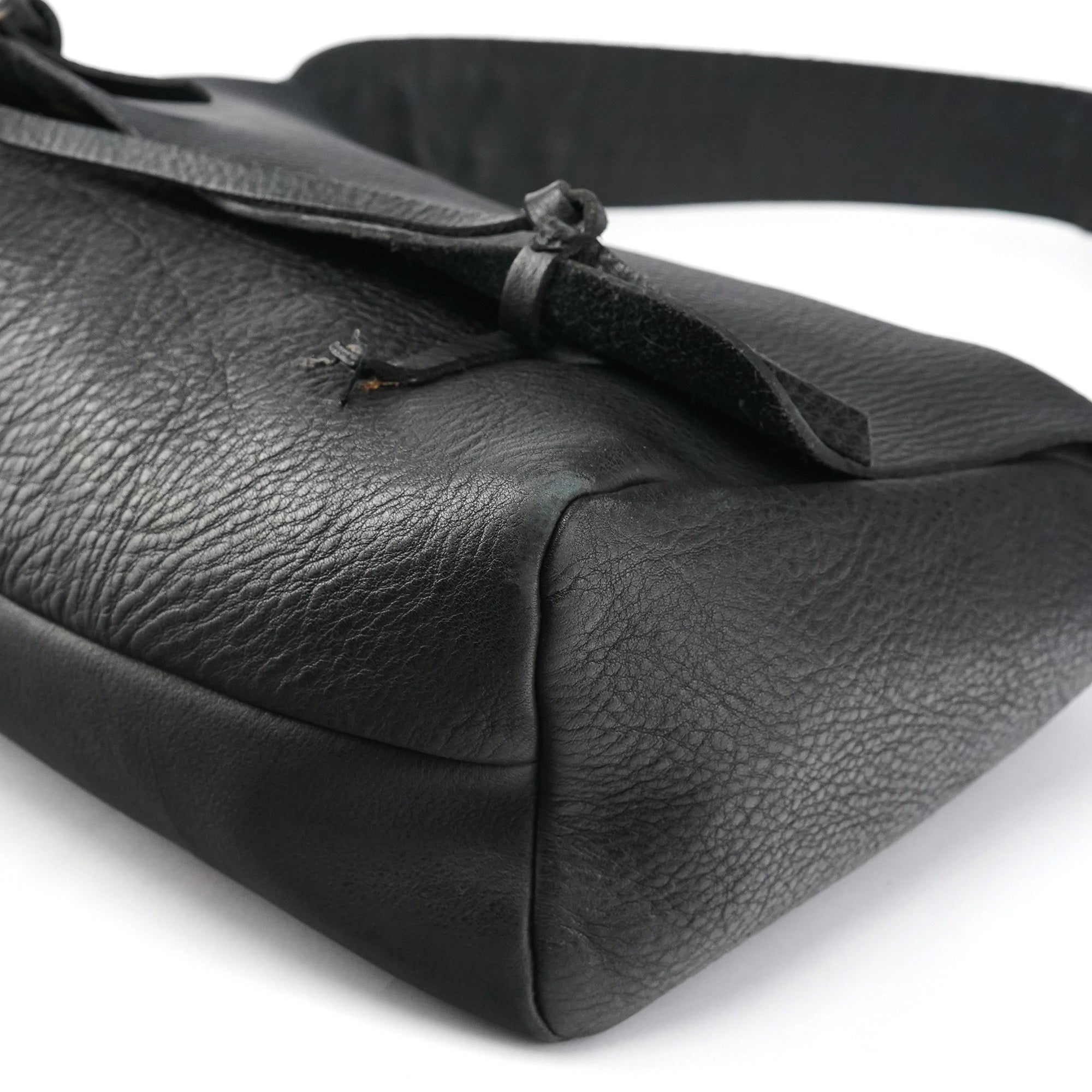 Black Pebbled Leather Knot Shoulder Bag