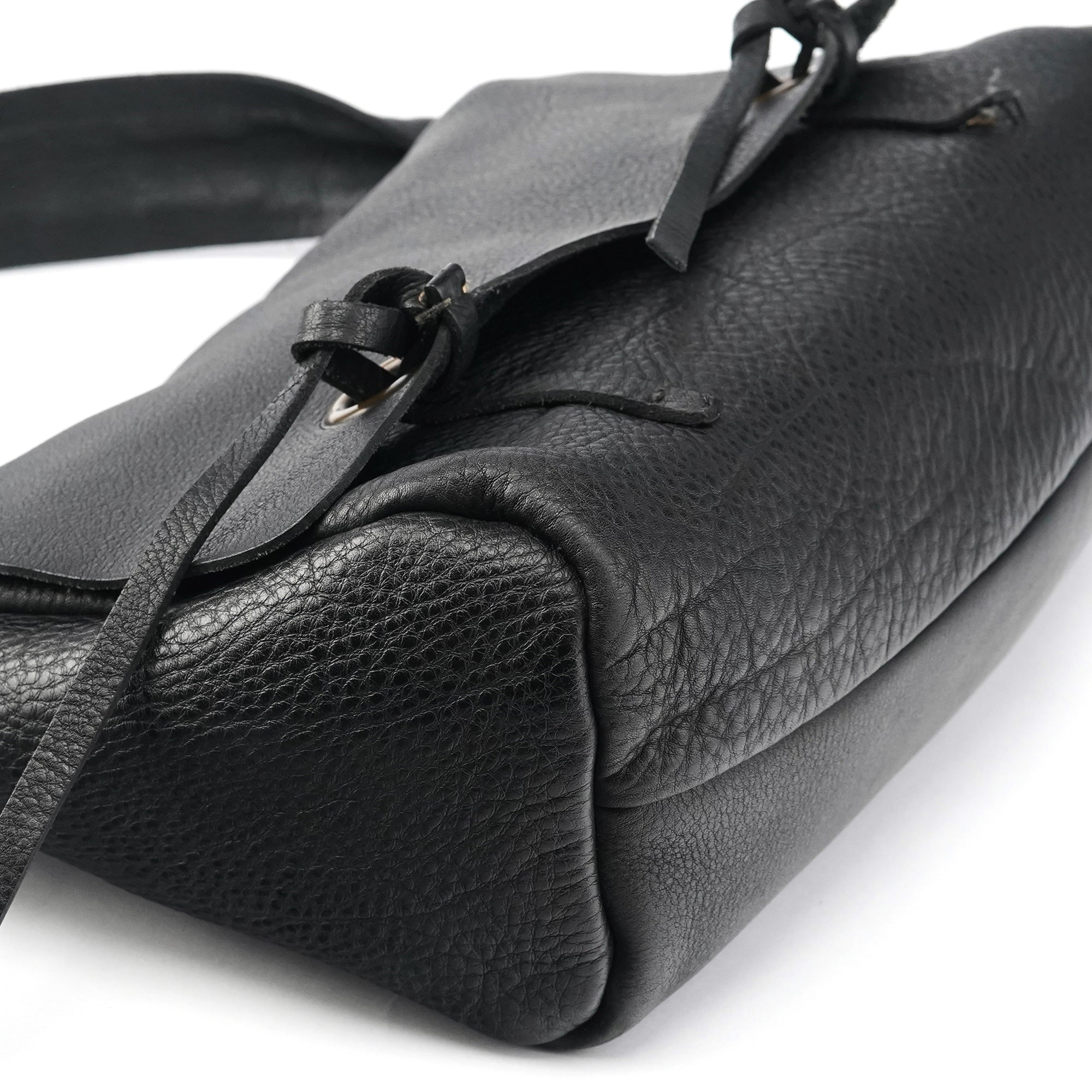 Black Pebbled Leather Knot Shoulder Bag