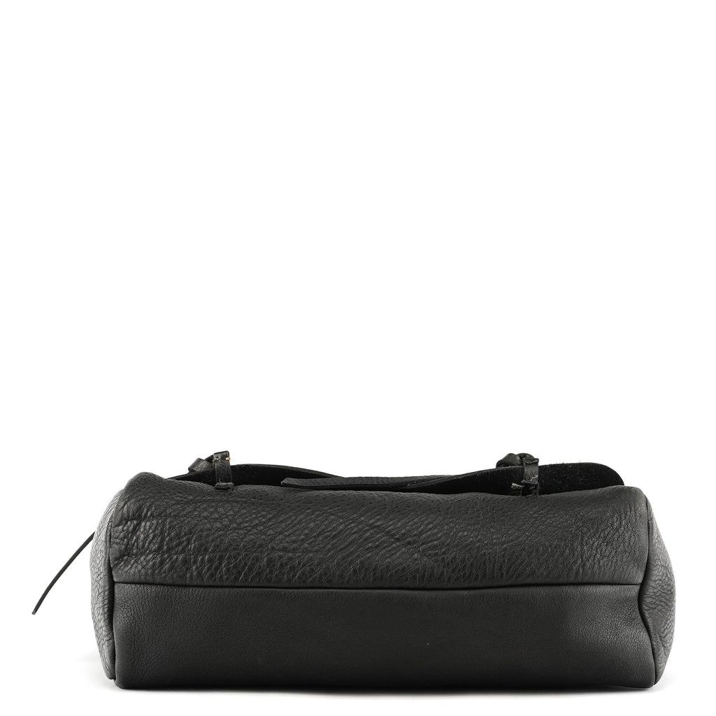 Black Pebbled Leather Knot Shoulder Bag