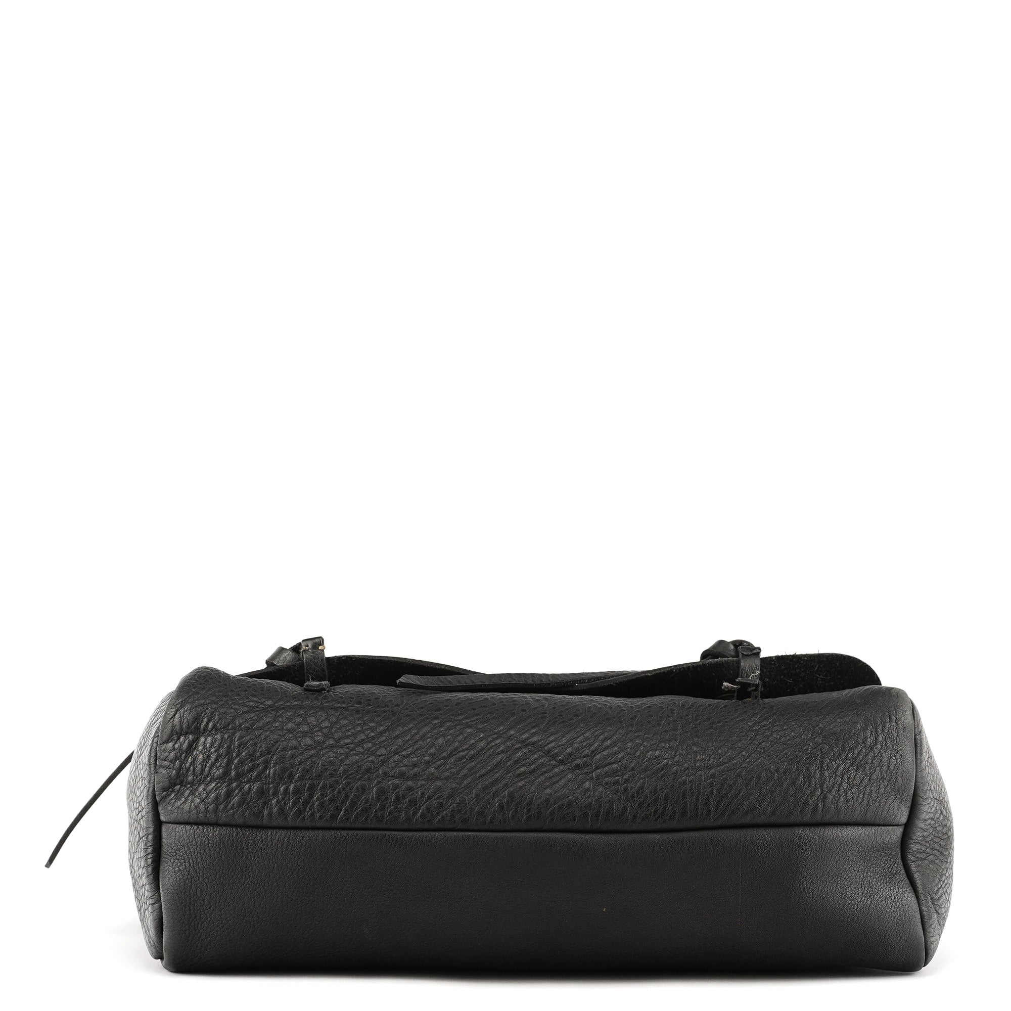 Black Pebbled Leather Knot Shoulder Bag