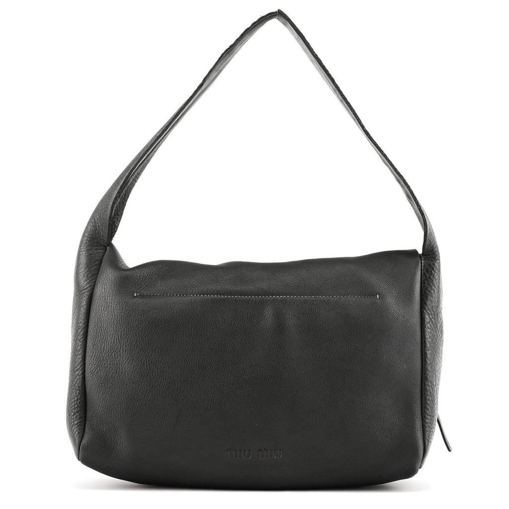 Black Pebbled Leather Knot Shoulder Bag