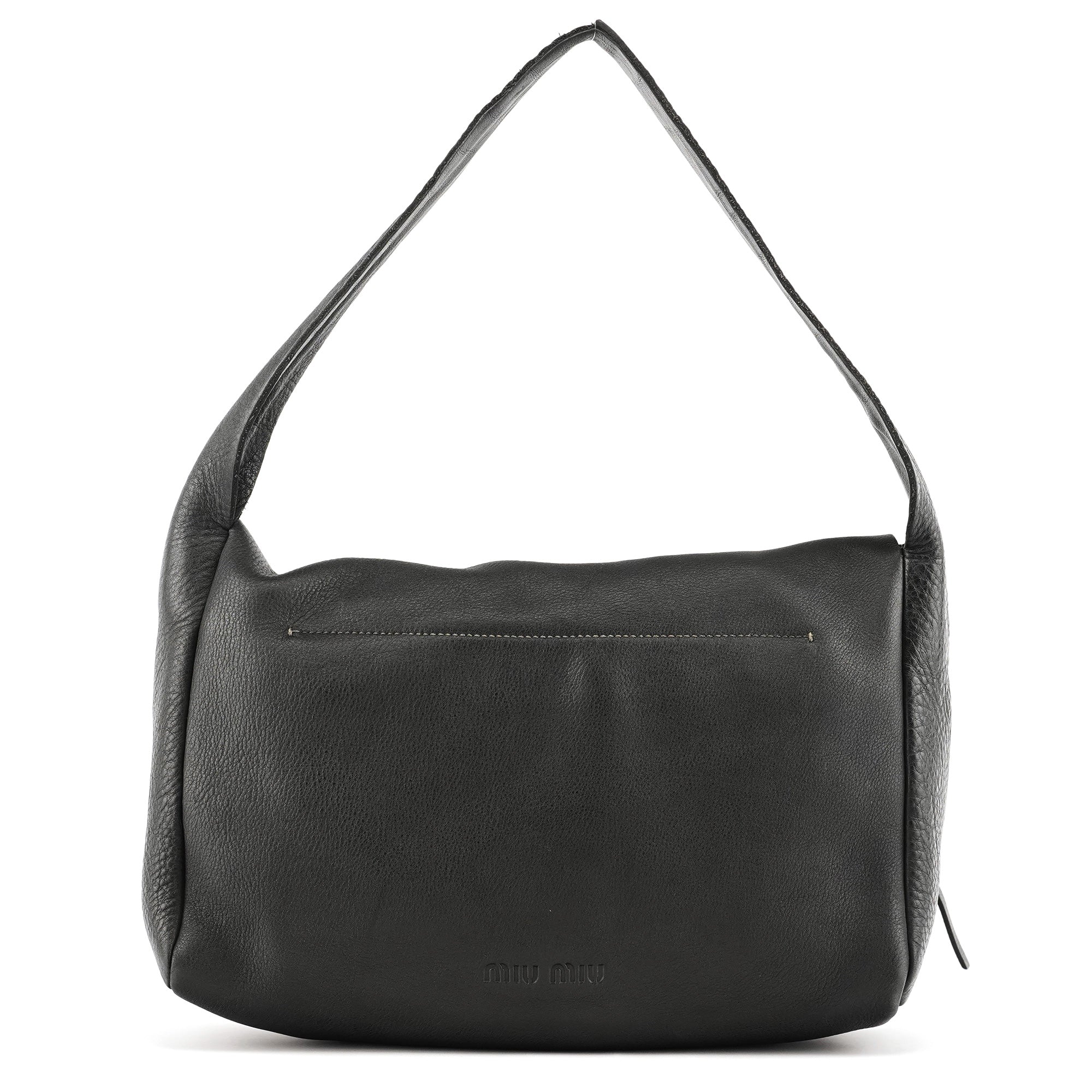 Black Pebbled Leather Knot Shoulder Bag