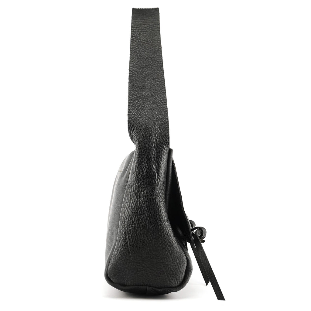 Black Pebbled Leather Knot Shoulder Bag