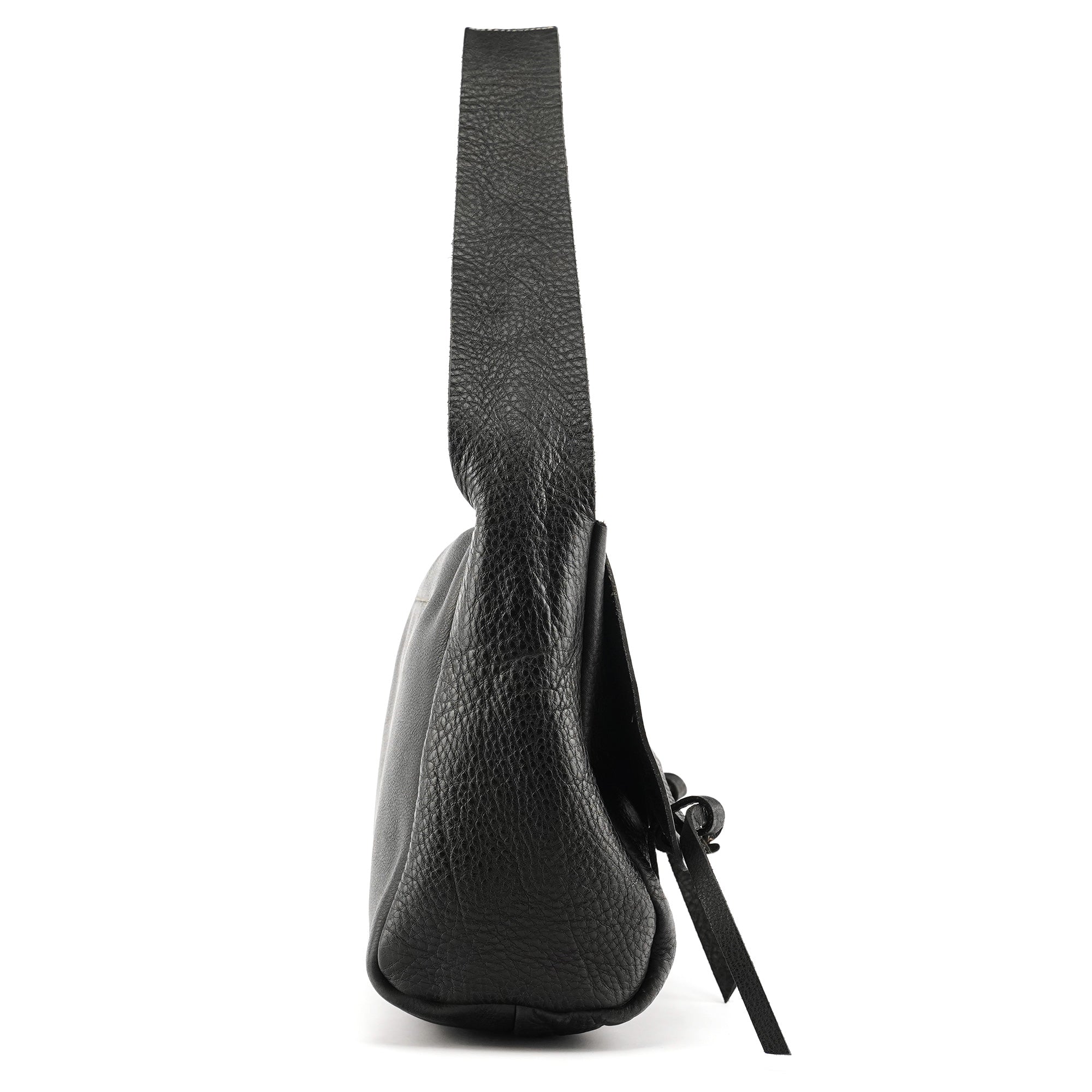 Black Pebbled Leather Knot Shoulder Bag