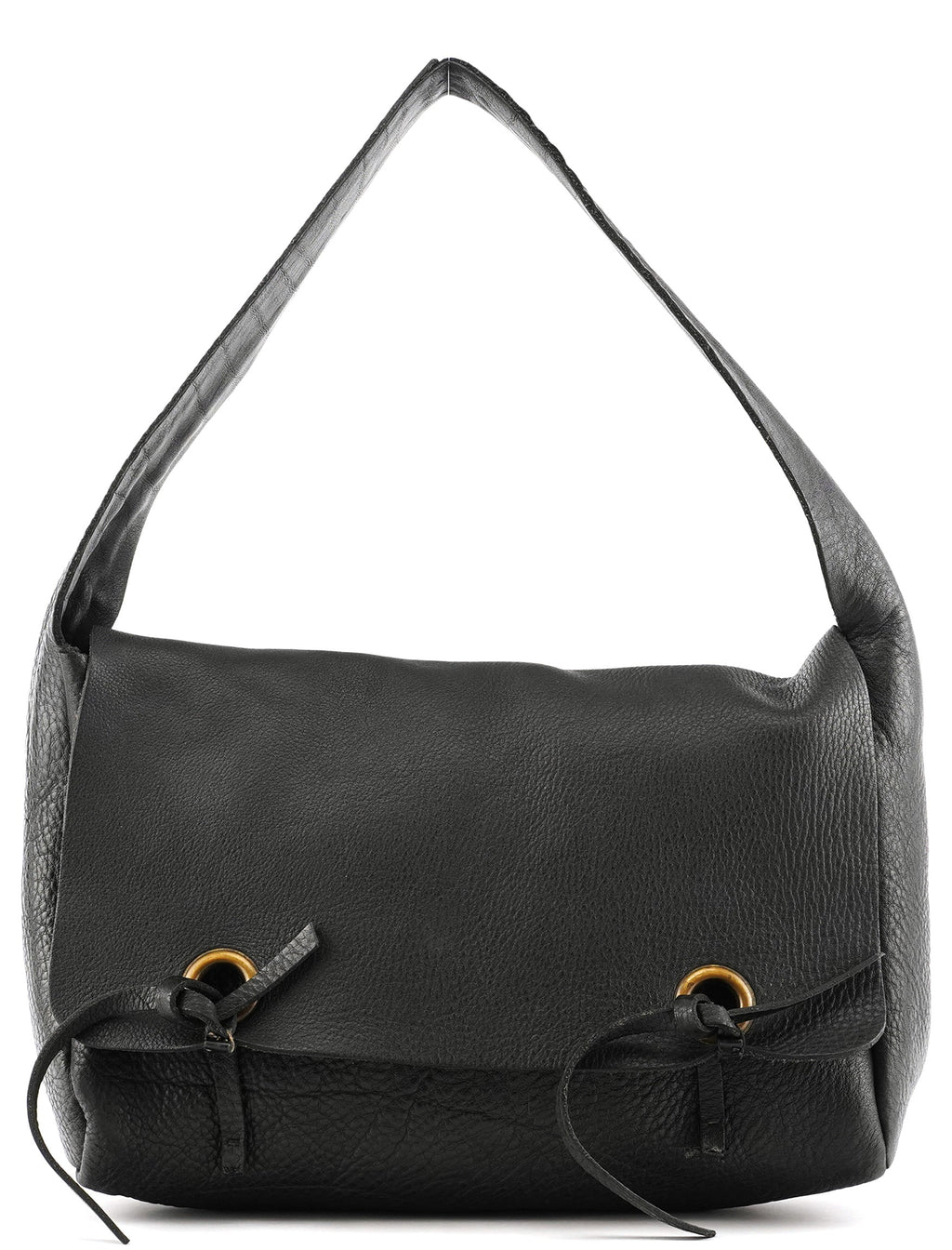Black Pebbled Leather Knot Shoulder Bag
