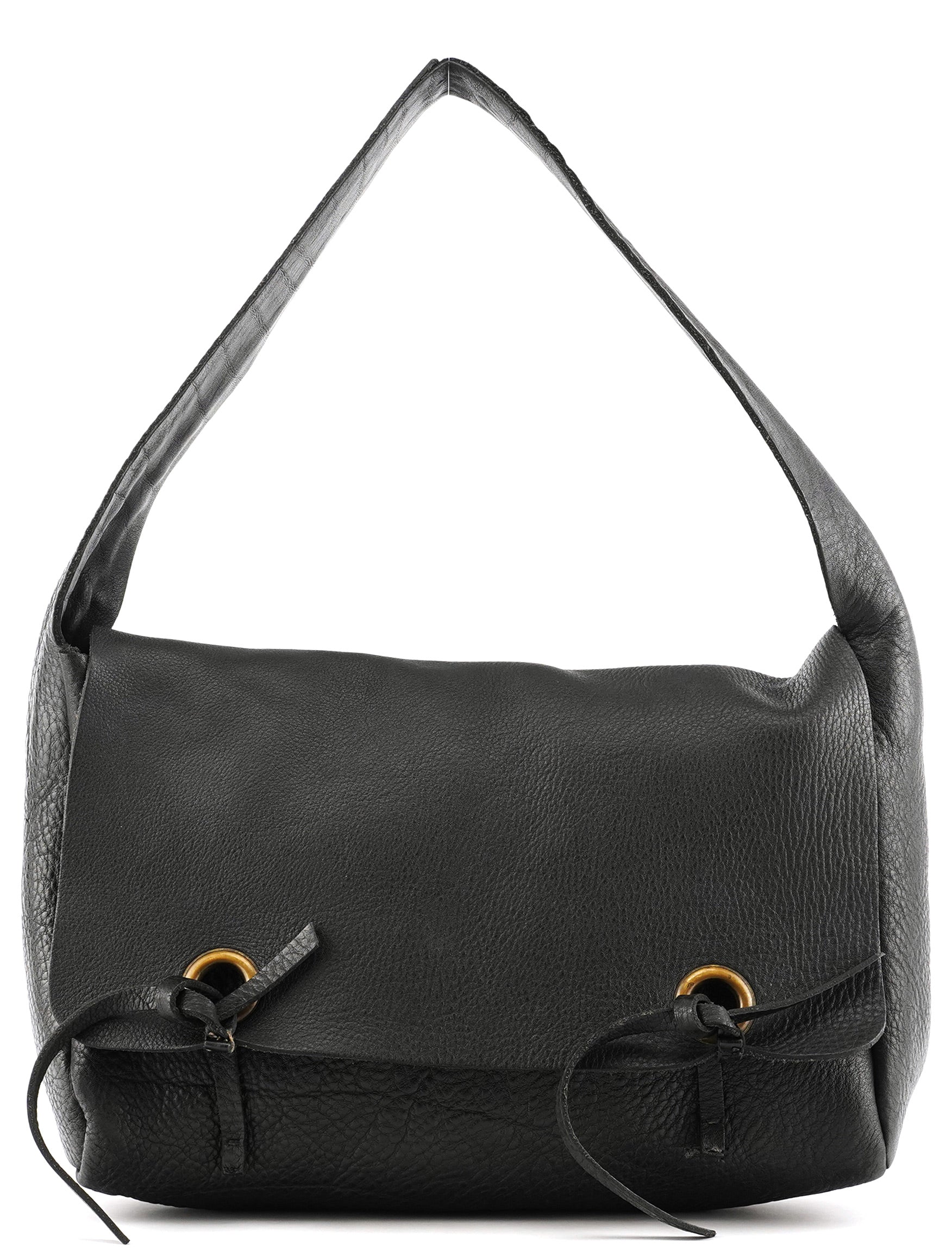 Black Pebbled Leather Knot Shoulder Bag
