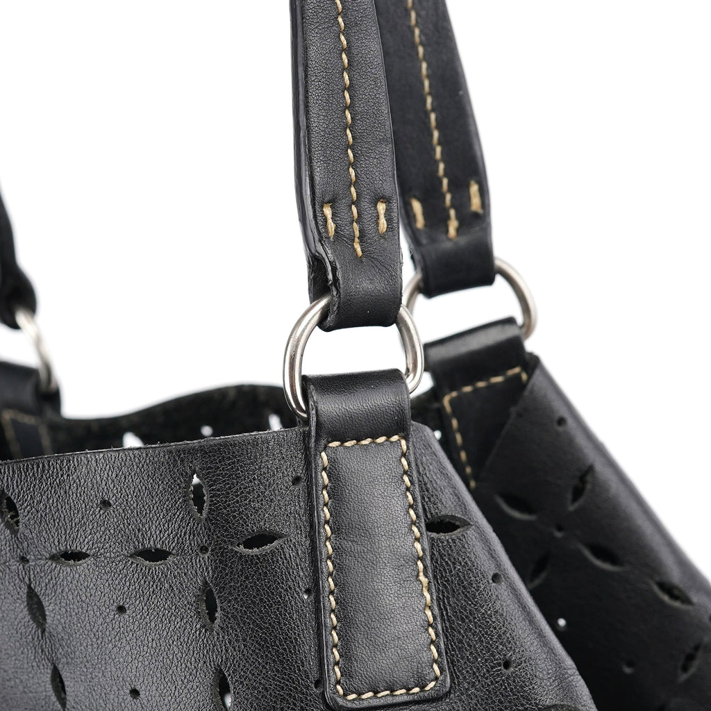 Black Perforated Leather Tote Bag