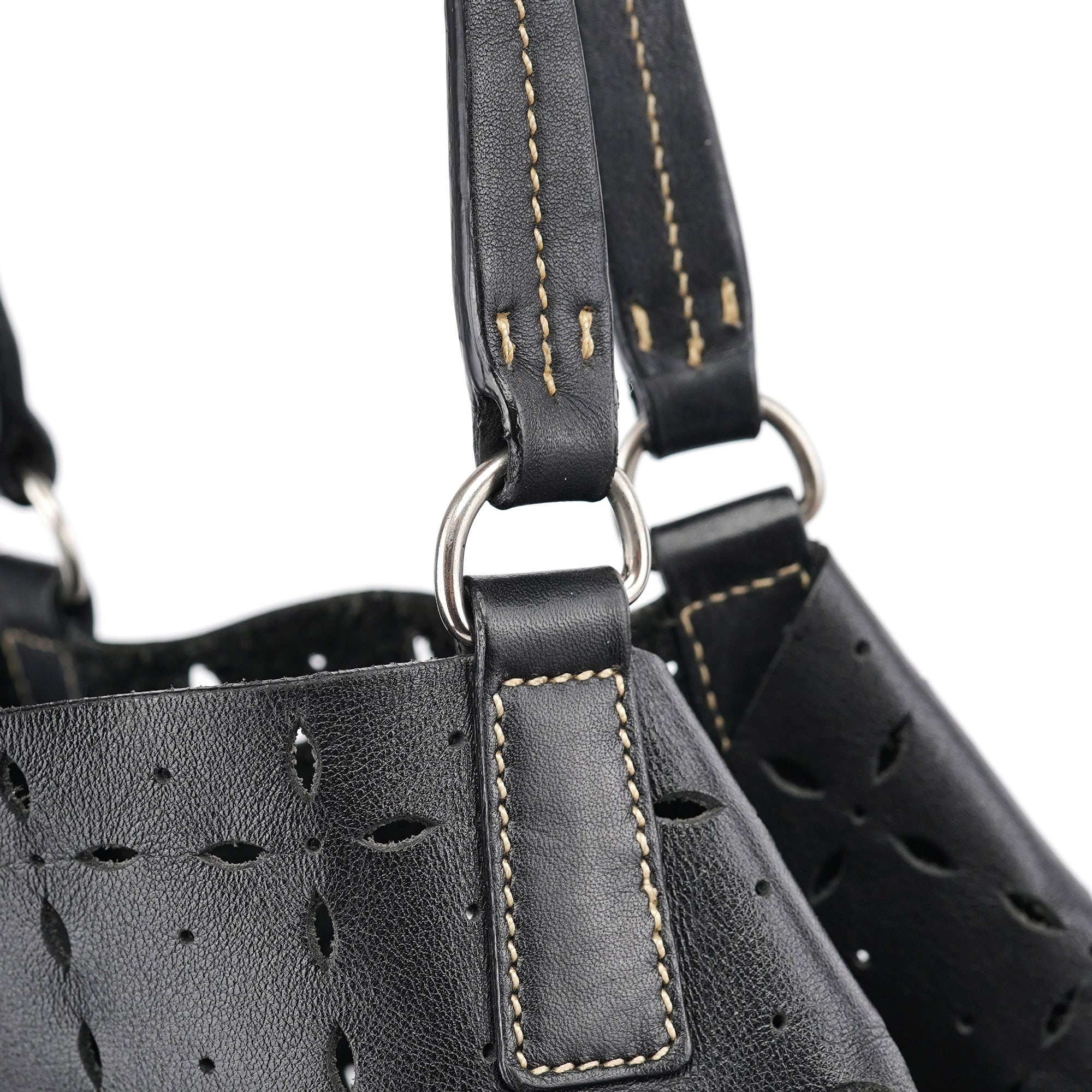 Black Perforated Leather Tote Bag
