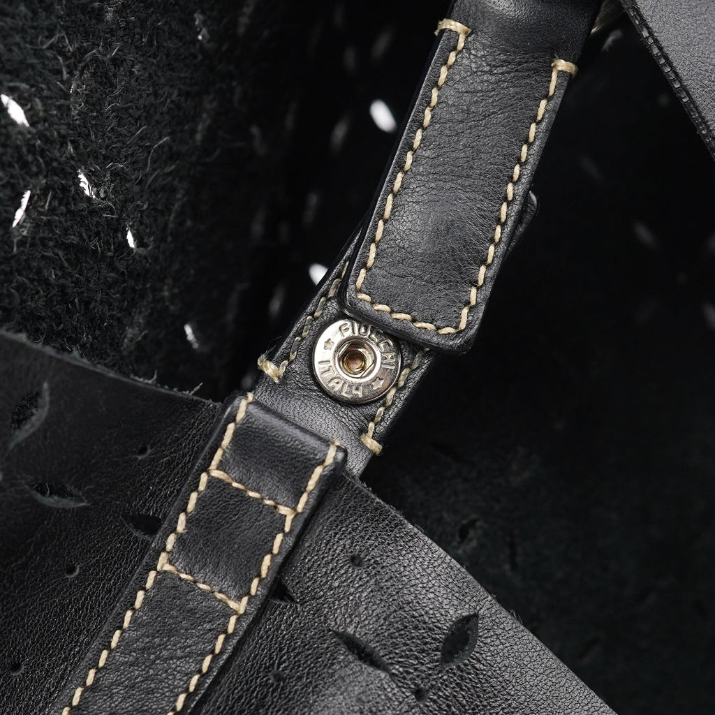 Black Perforated Leather Tote Bag
