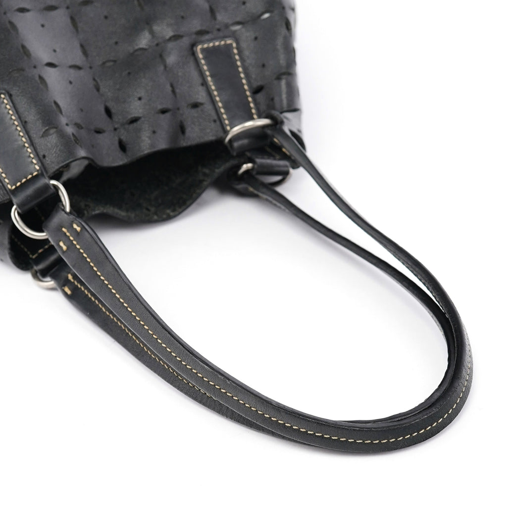 Black Perforated Leather Tote Bag