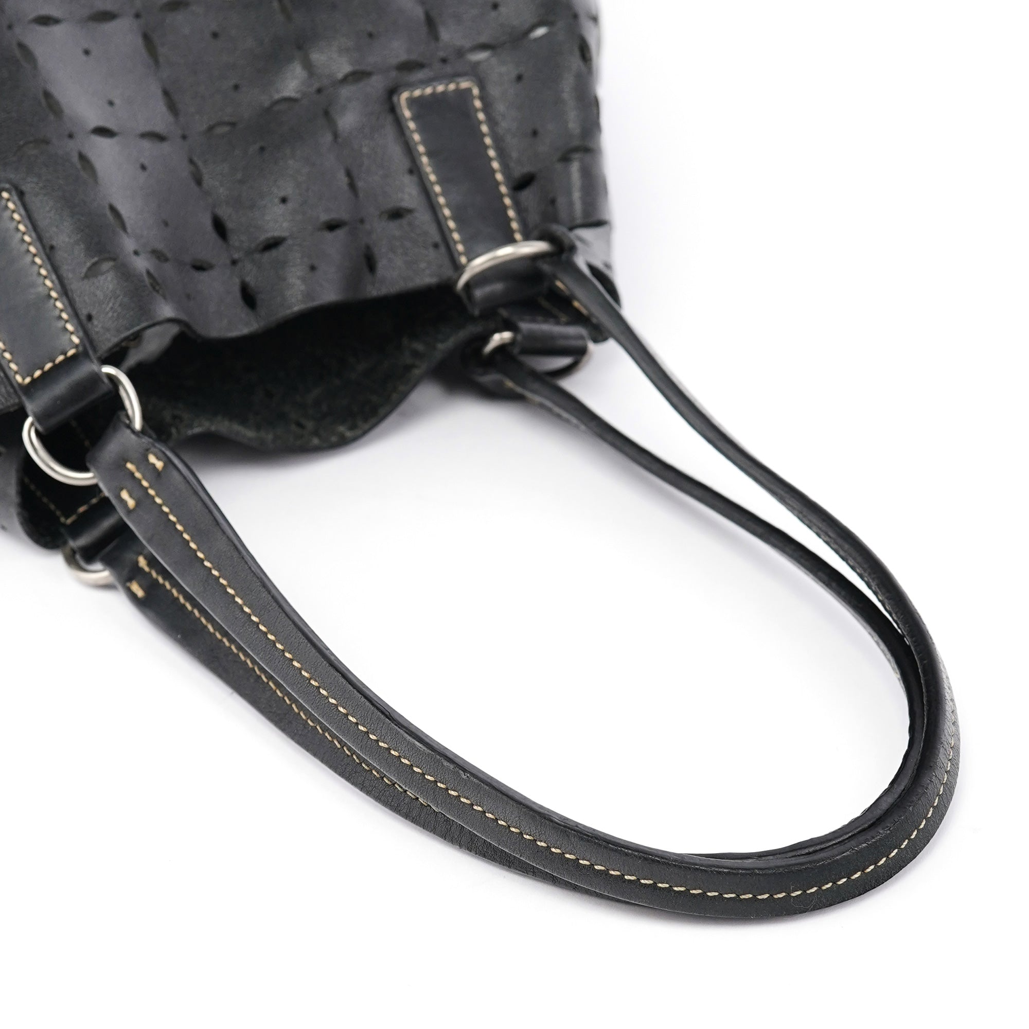 Black Perforated Leather Tote Bag