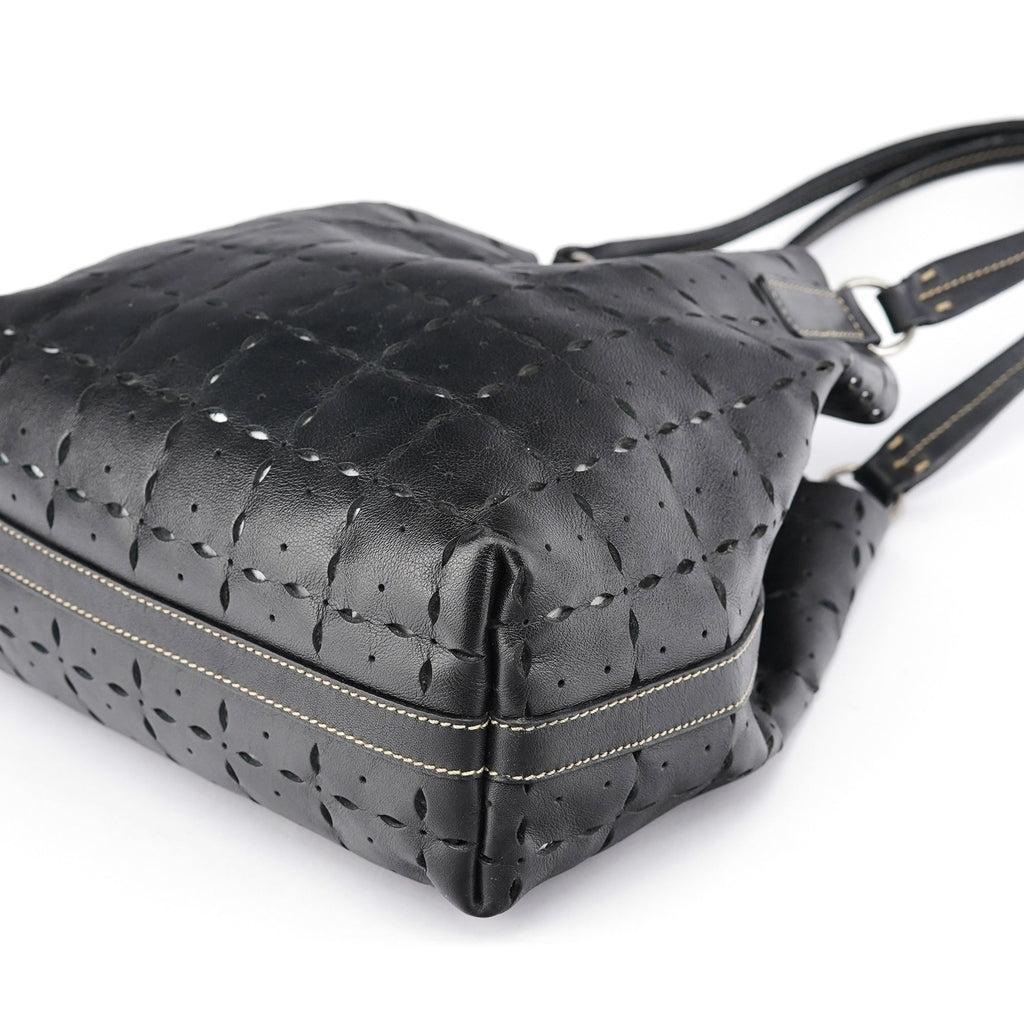 Black Perforated Leather Tote Bag