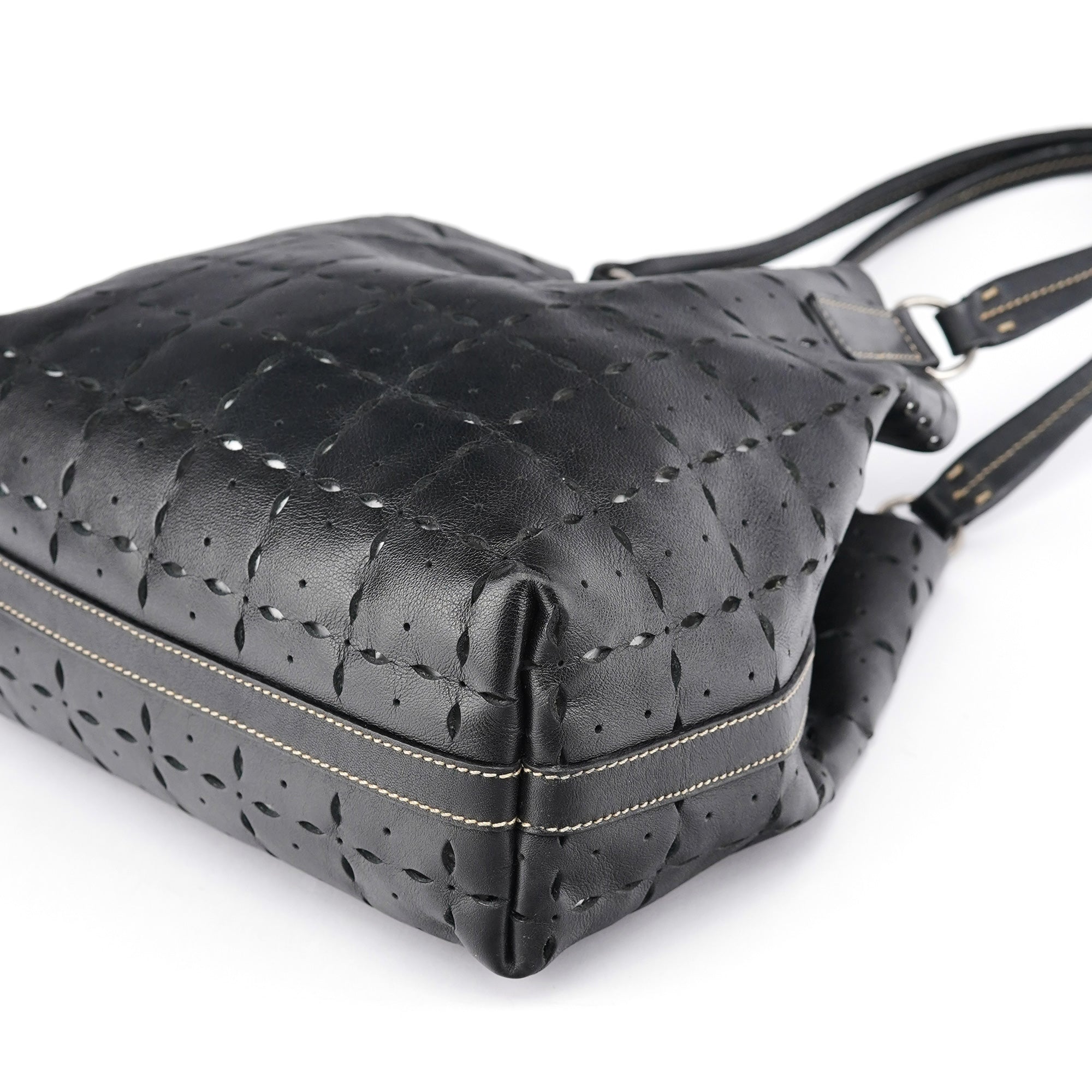 Black Perforated Leather Tote Bag