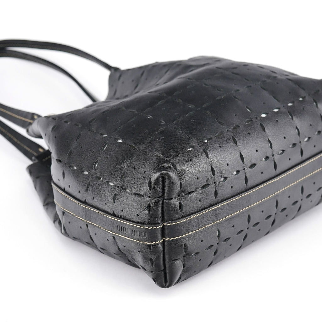 Black Perforated Leather Tote Bag