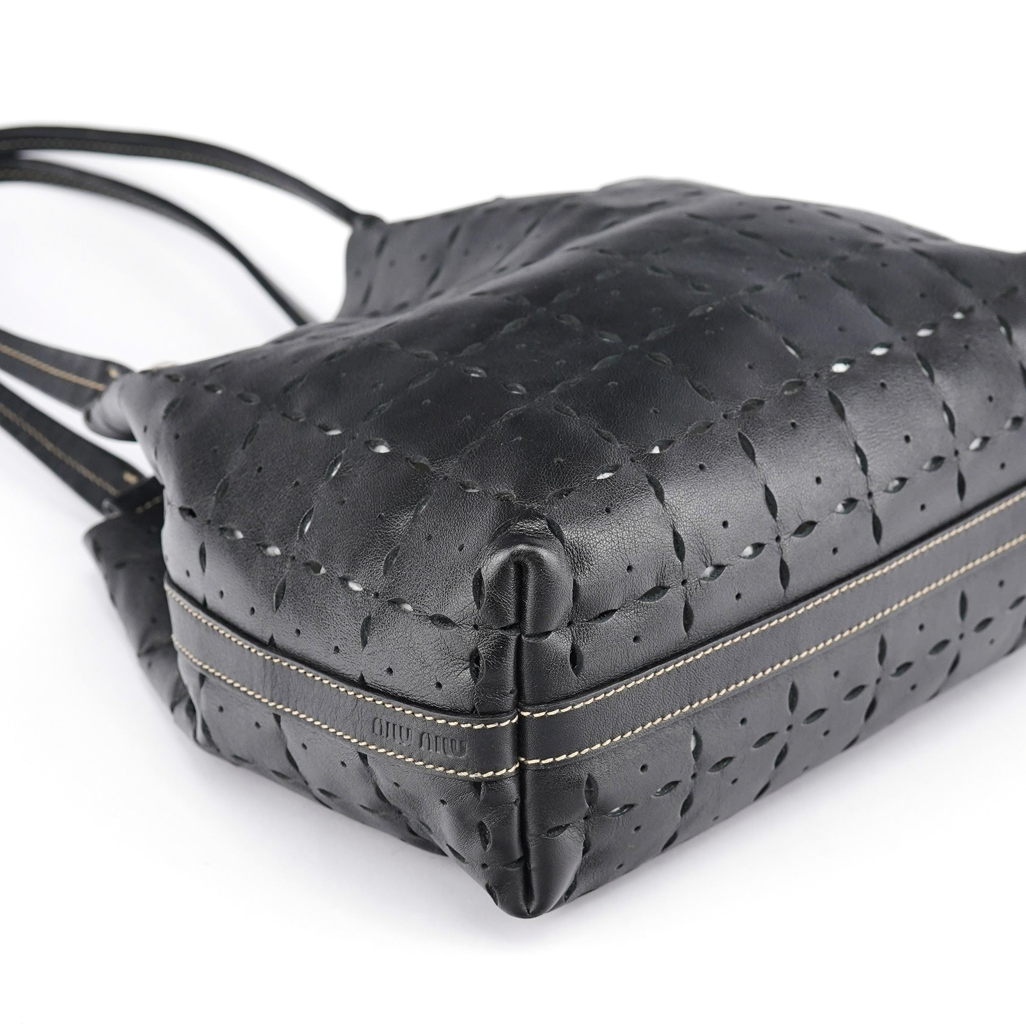Black Perforated Leather Tote Bag