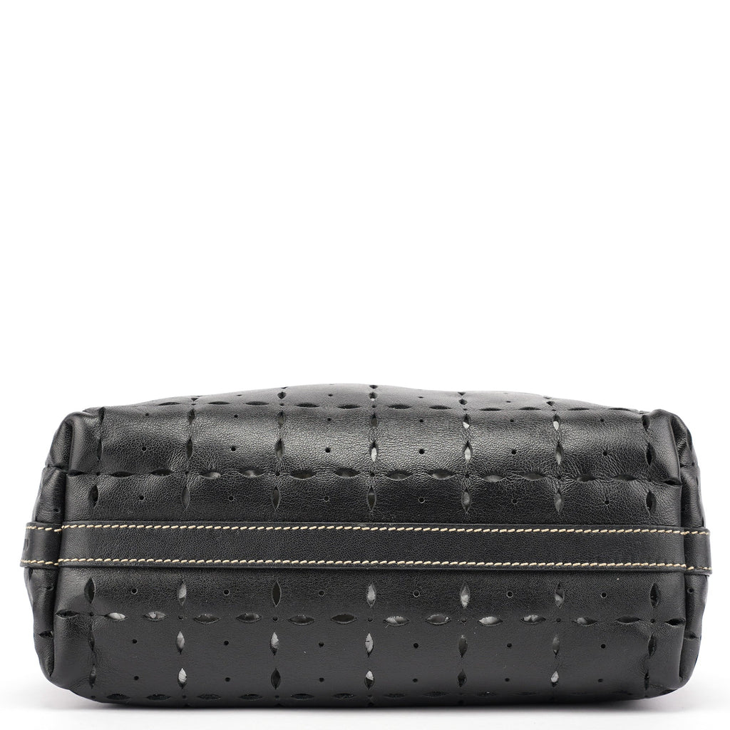 Black Perforated Leather Tote Bag