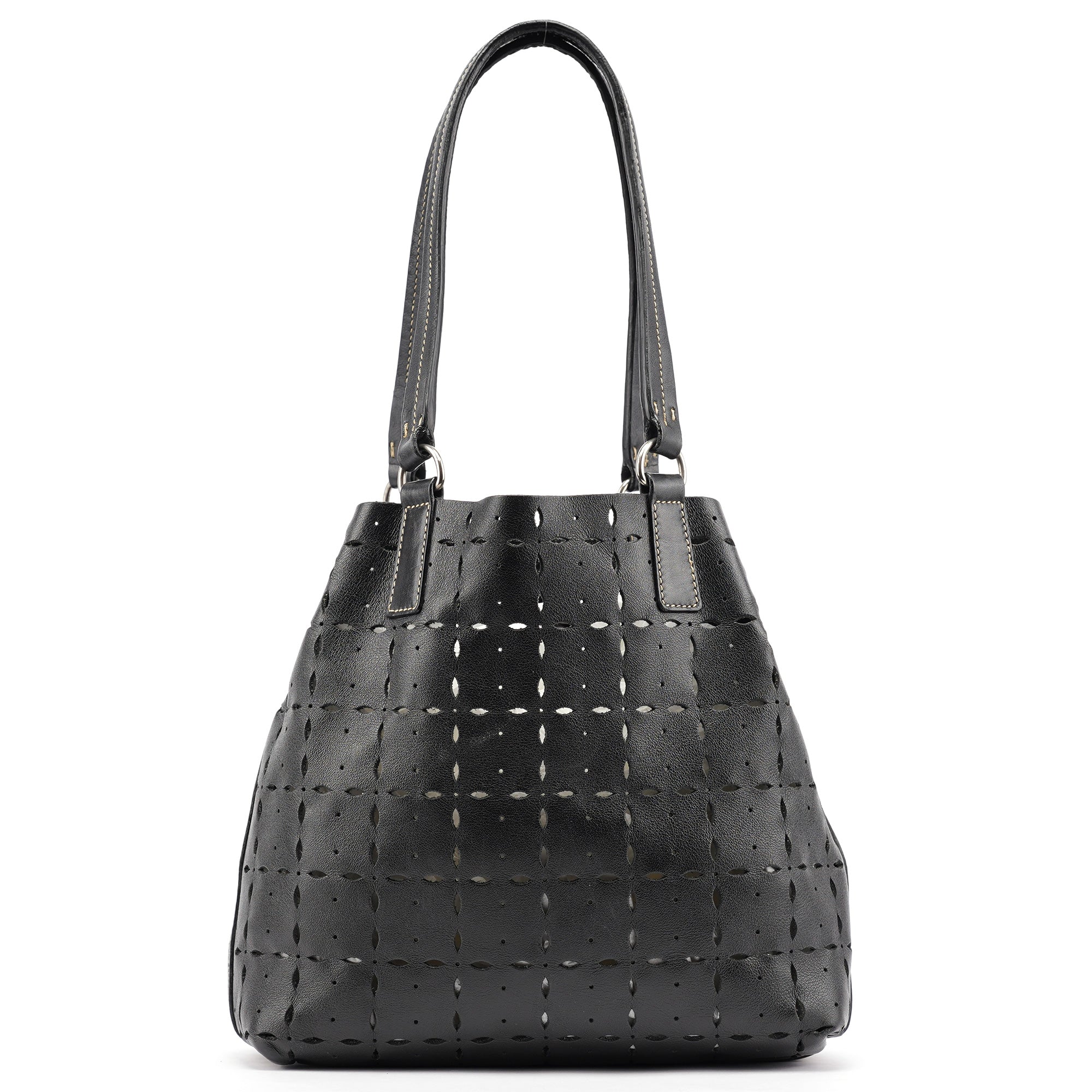 Black Perforated Leather Tote Bag