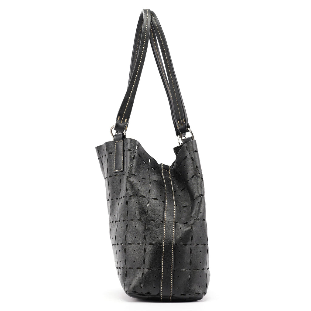 Black Perforated Leather Tote Bag