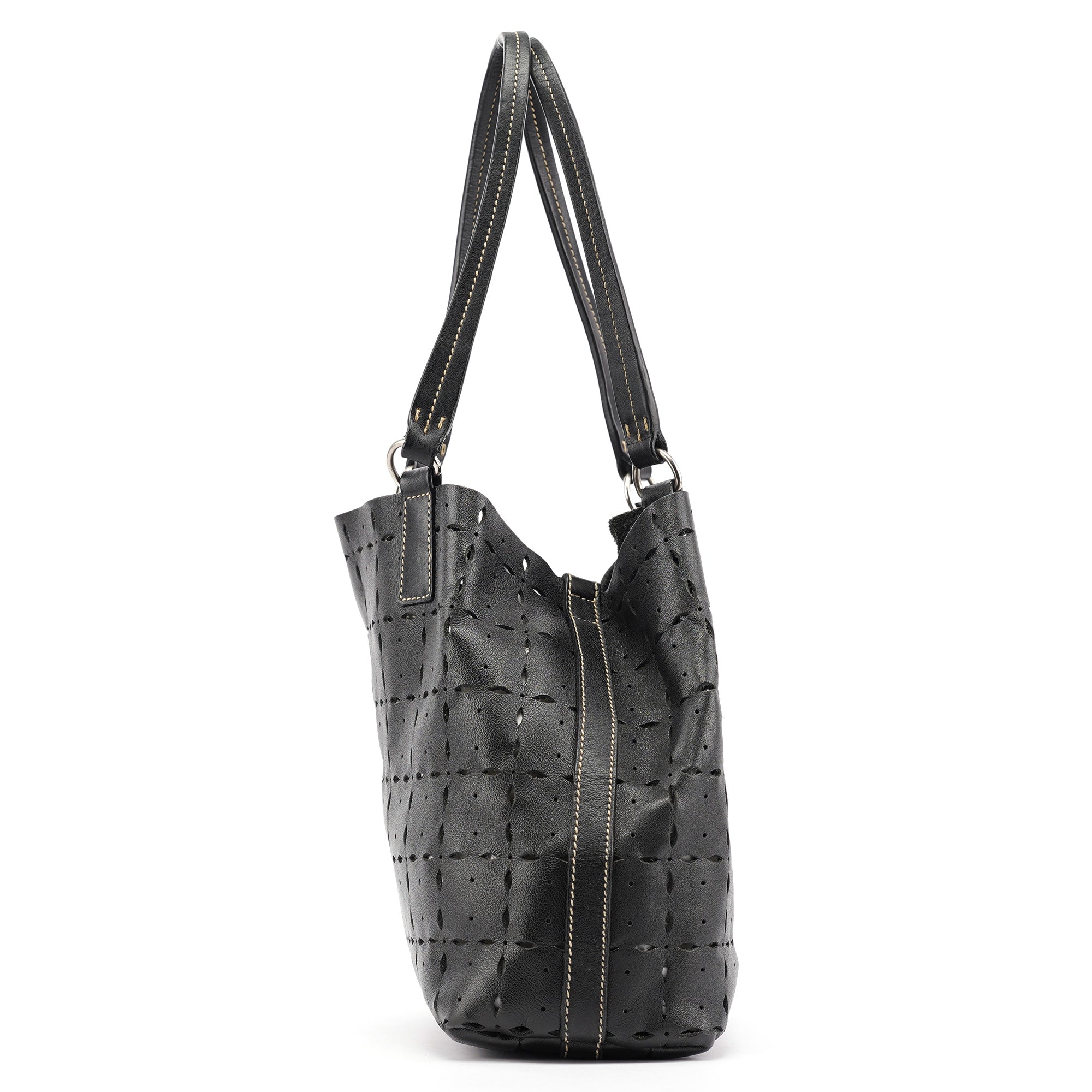 Black Perforated Leather Tote Bag
