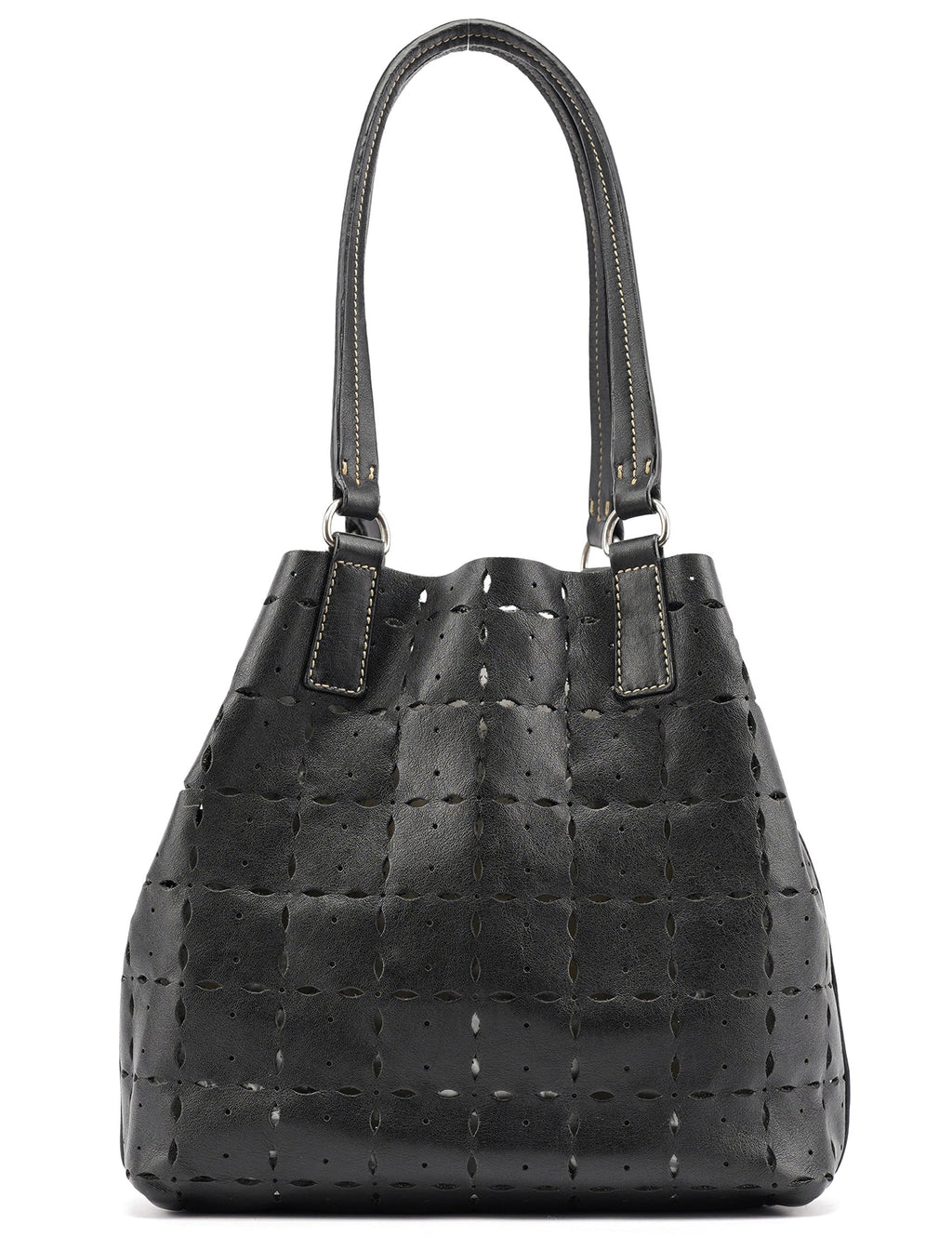 Black Perforated Leather Tote Bag