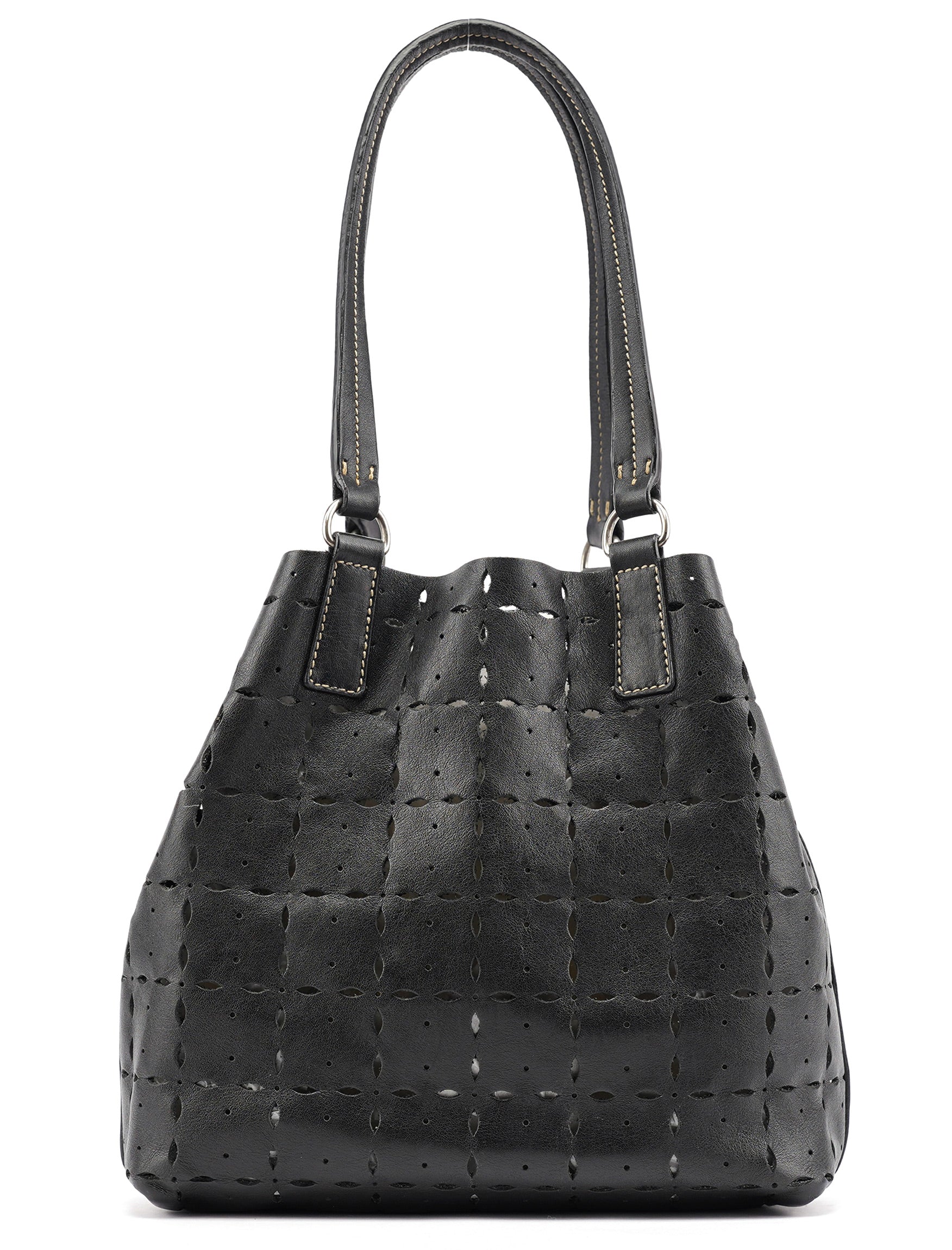 Black Perforated Leather Tote Bag