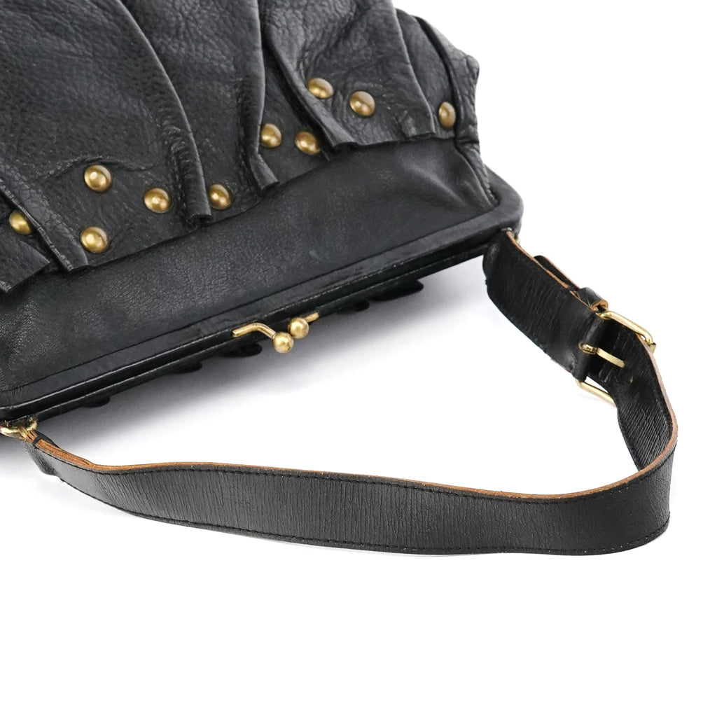 Black Studded Leather Clutch Handbag