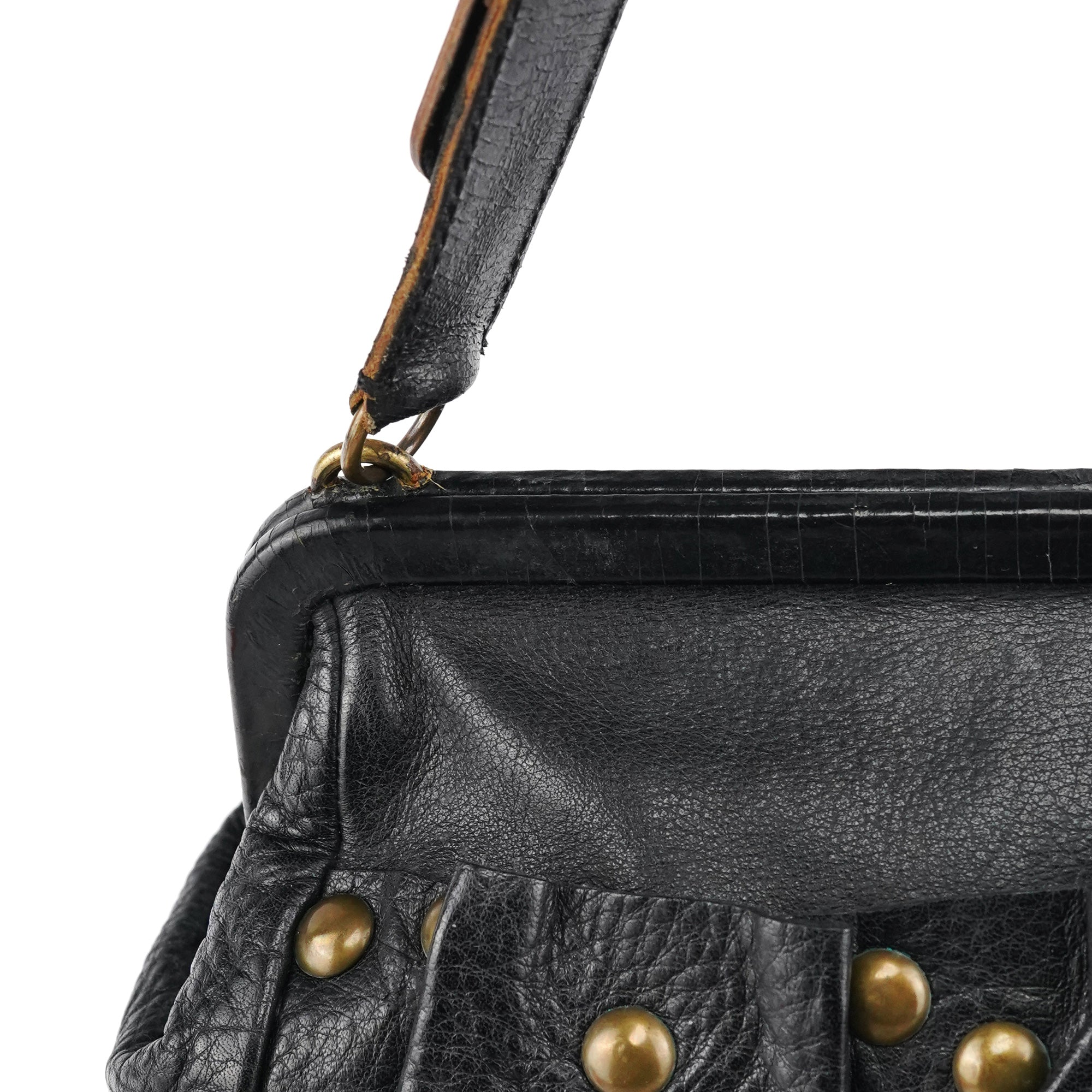 Black Studded Leather Clutch Handbag