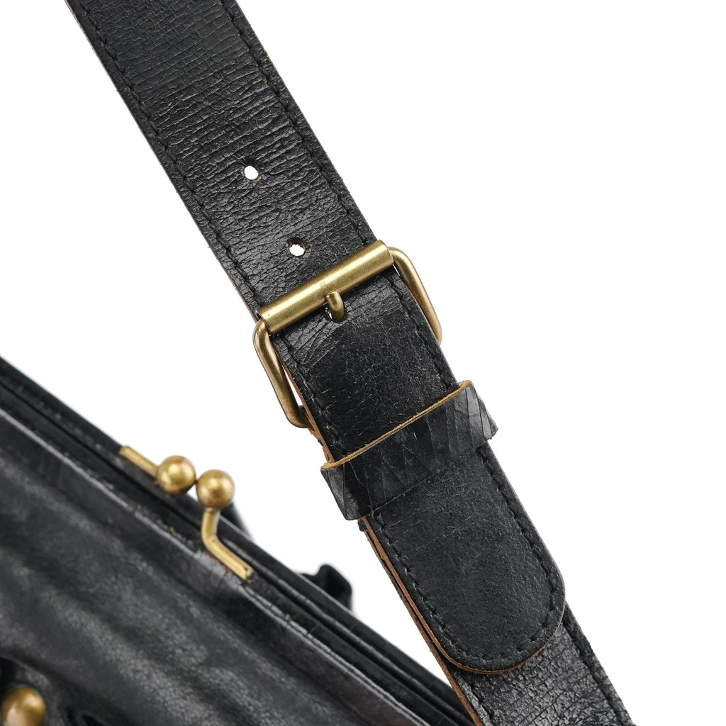 Black Studded Leather Clutch Handbag