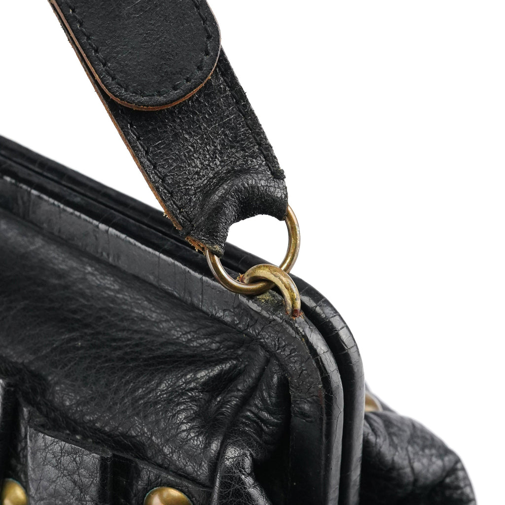 Black Studded Leather Clutch Handbag