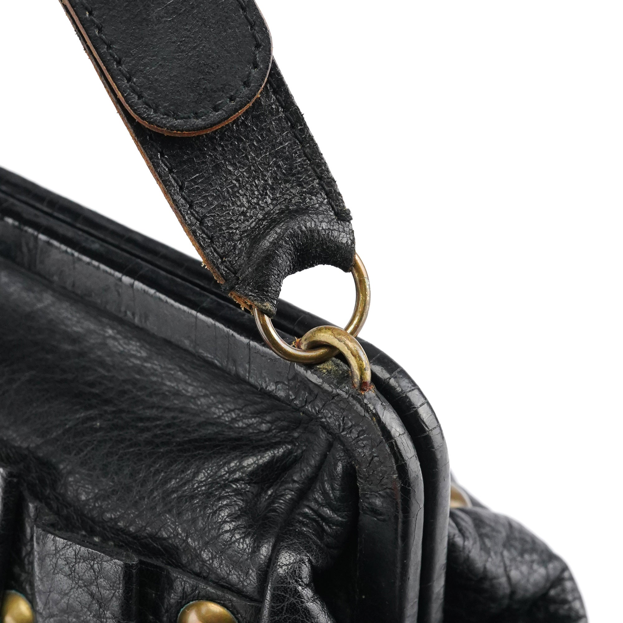 Black Studded Leather Clutch Handbag
