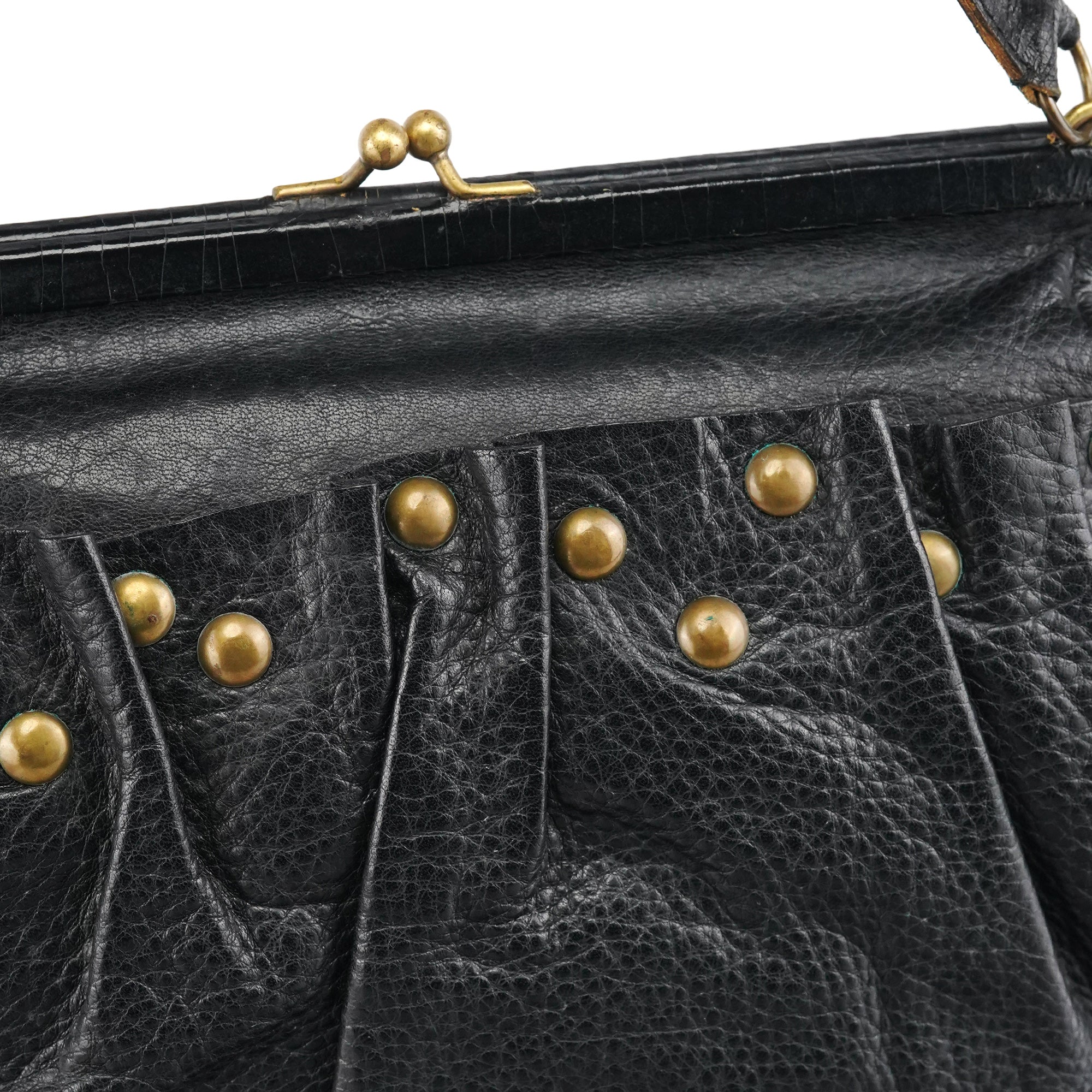 Black Studded Leather Clutch Handbag