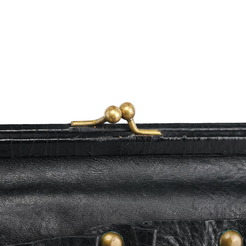 Black Studded Leather Clutch Handbag