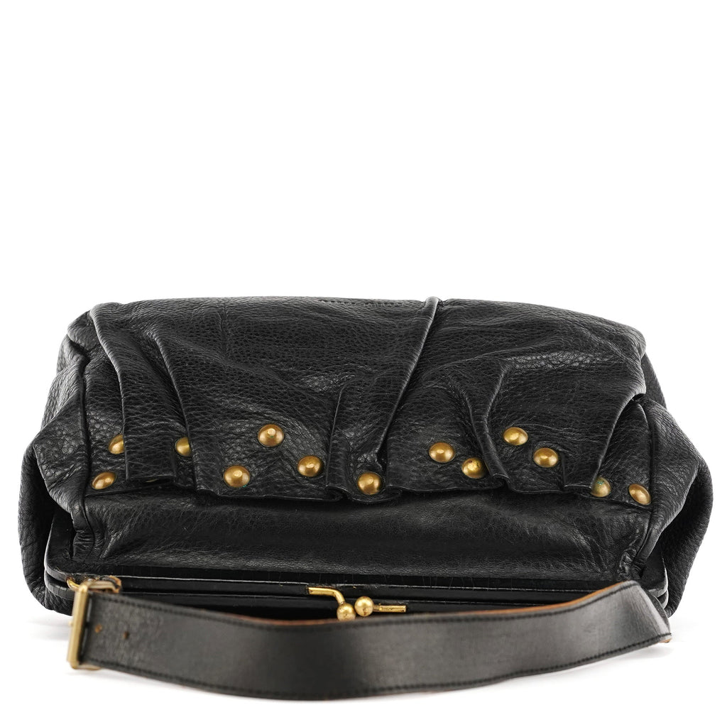 Black Studded Leather Clutch Handbag