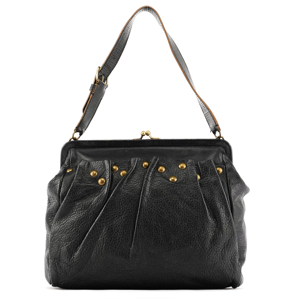 Black Studded Leather Clutch Handbag