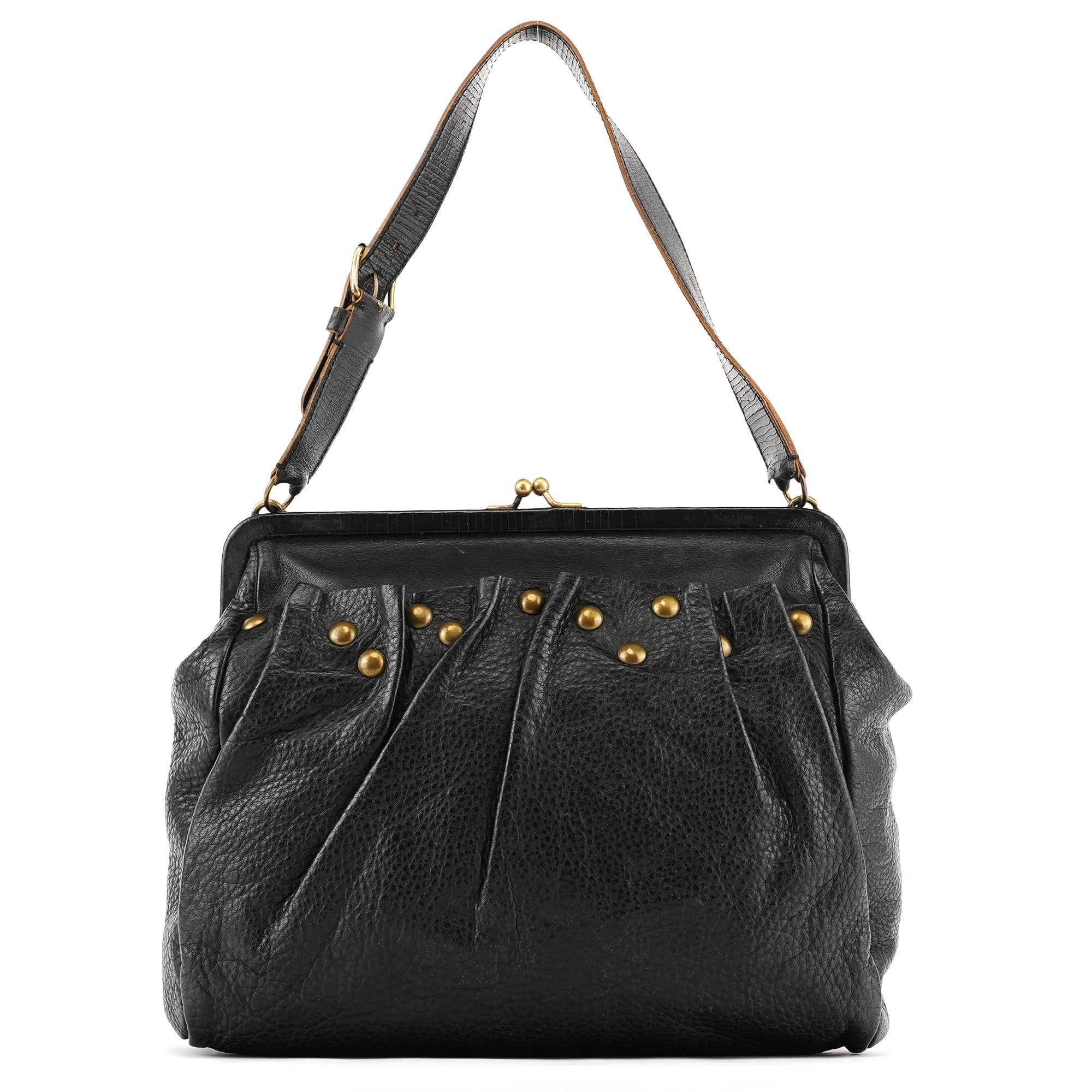 Black Studded Leather Clutch Handbag
